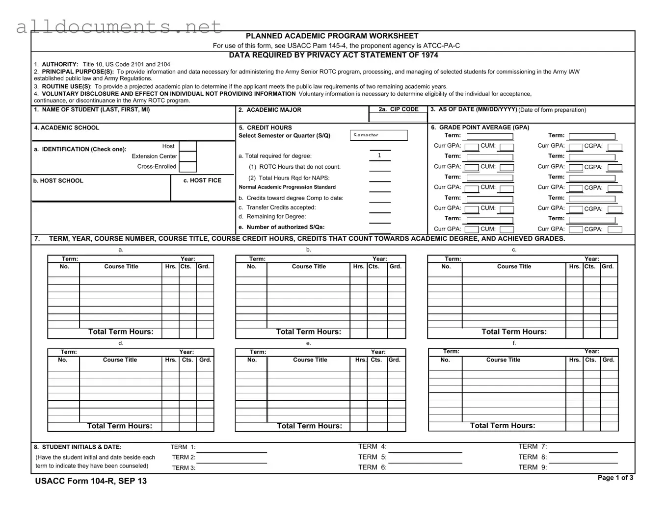 Fillable 104 R Template in PDF