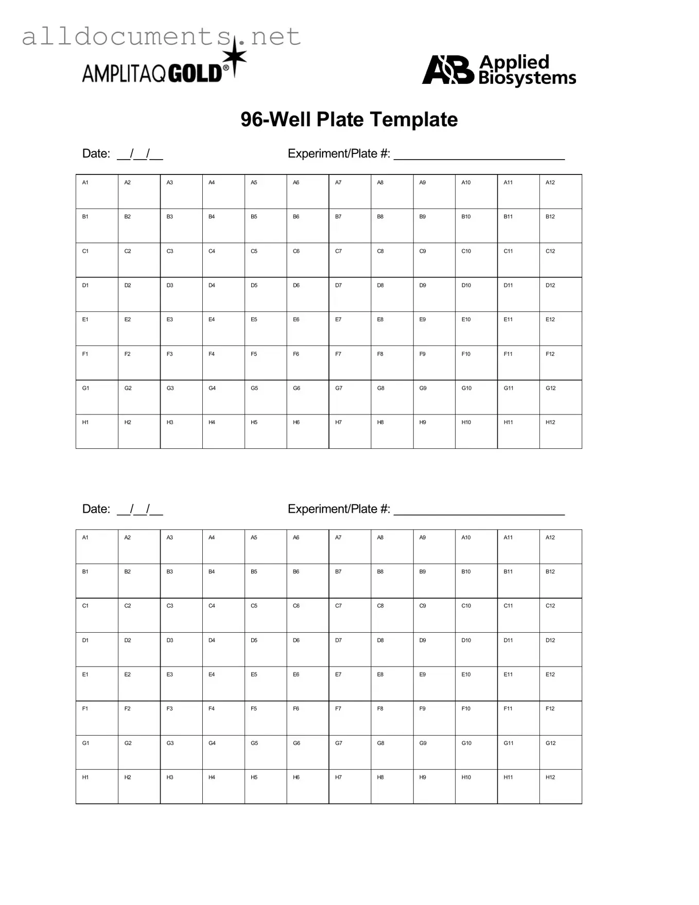 Fillable 96 Well Template in PDF