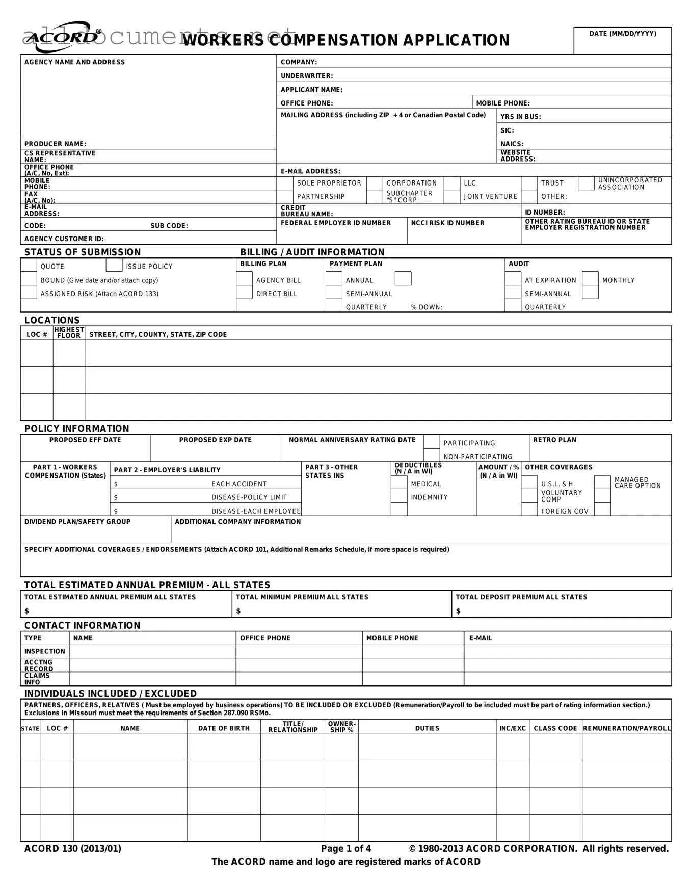 Fillable Acord 130 Template in PDF