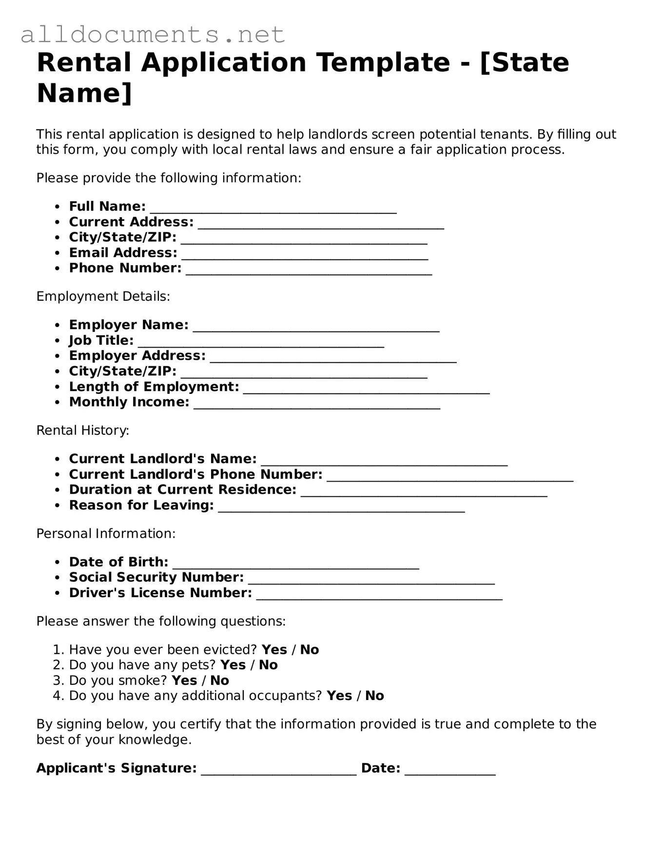 Free Rental Application Document