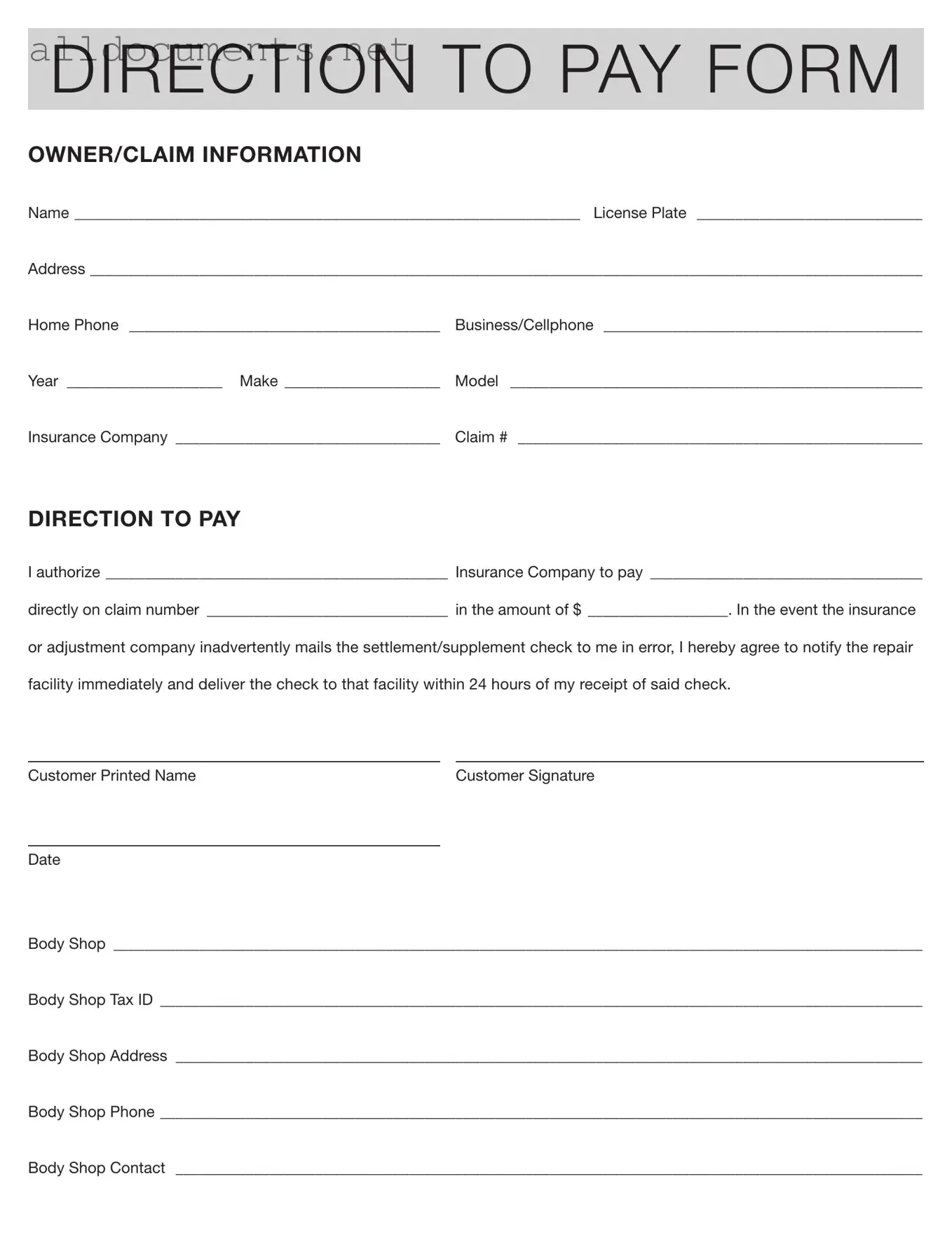 Fillable Authorization And Direction Pay Template in PDF