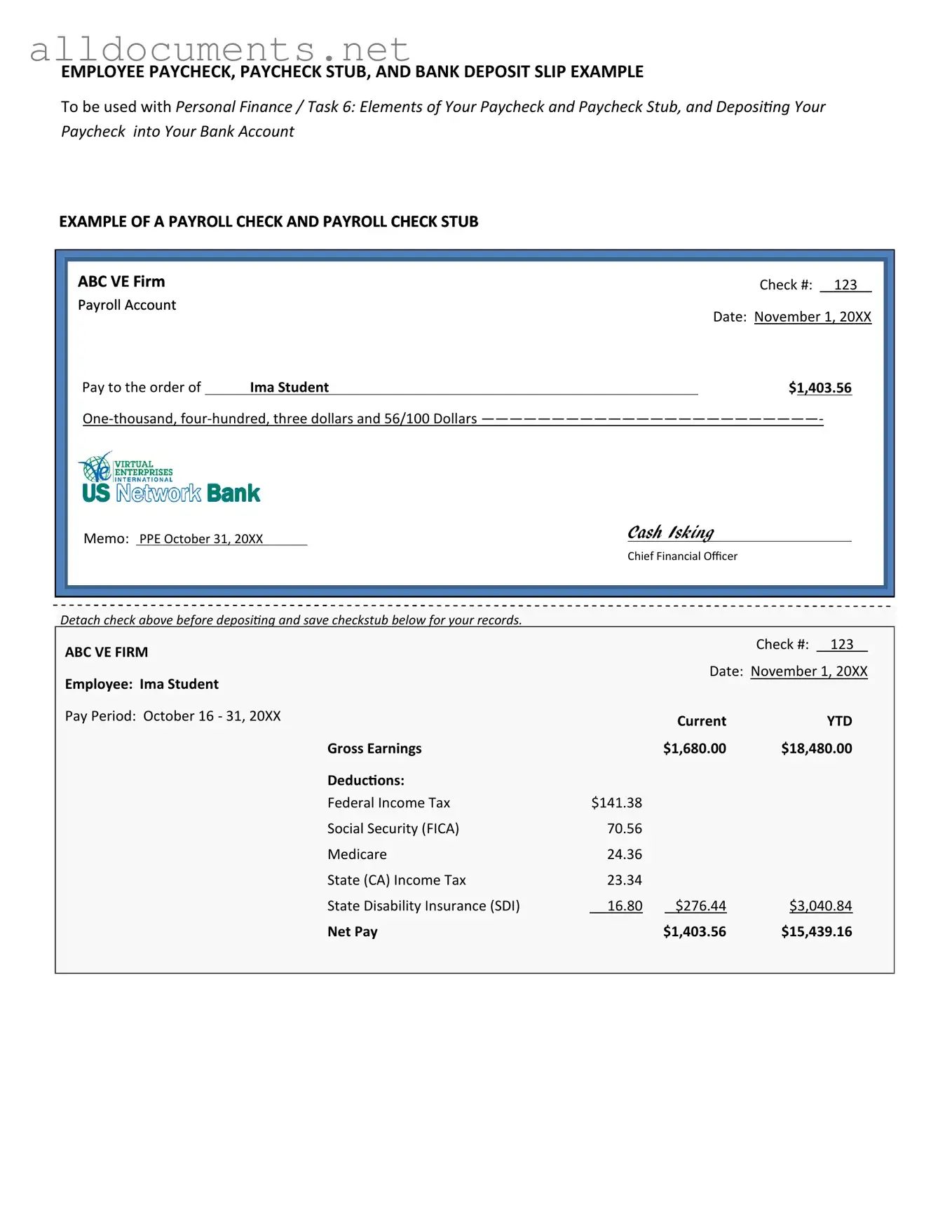 Fillable Payroll Check Template in PDF