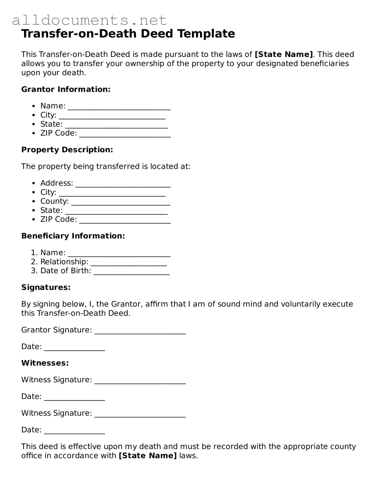 Free Transfer-on-Death Deed Document