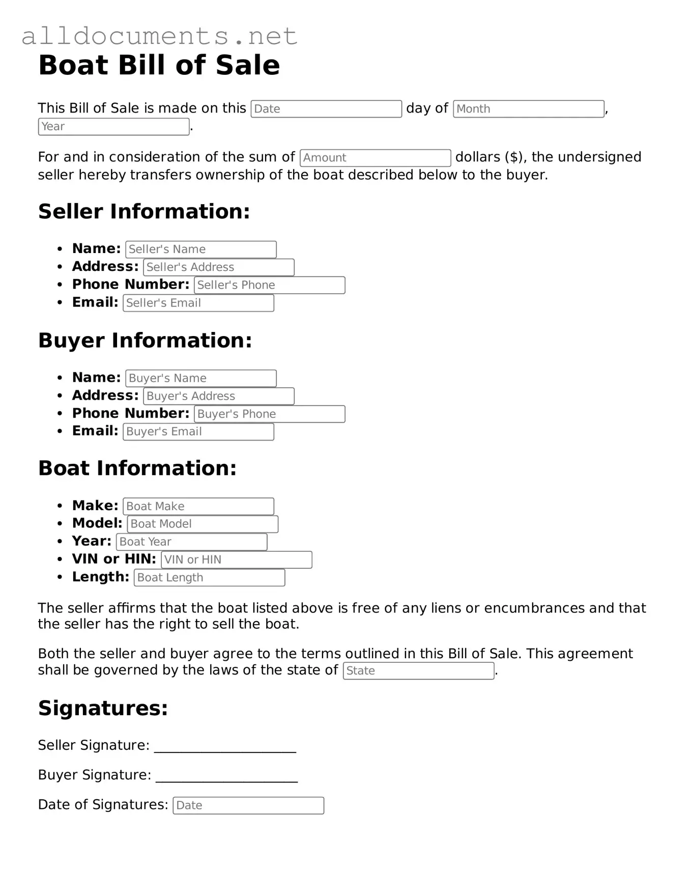 Free Boat Bill of Sale Document