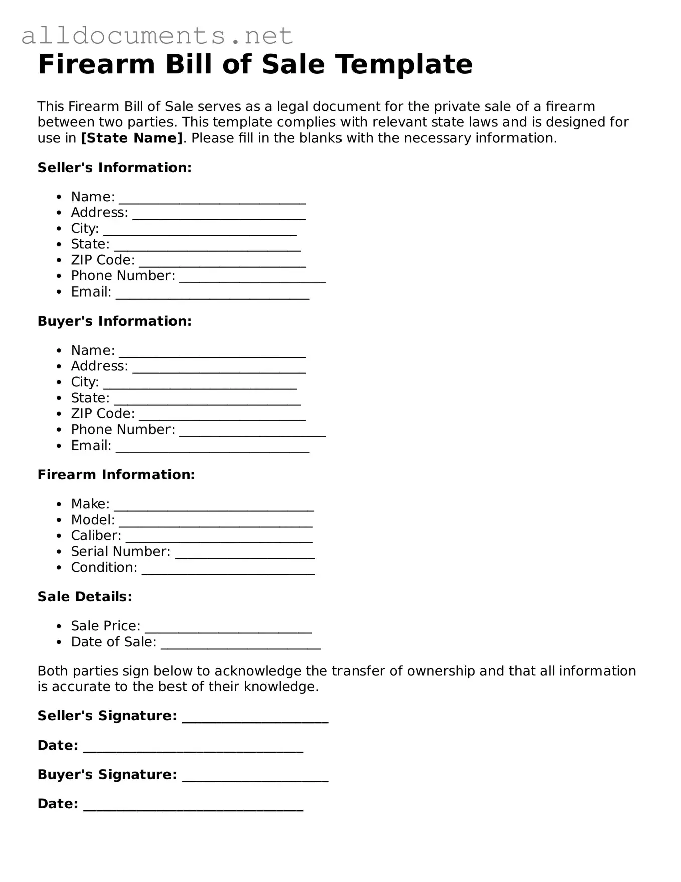 Free Firearm Bill of Sale Document