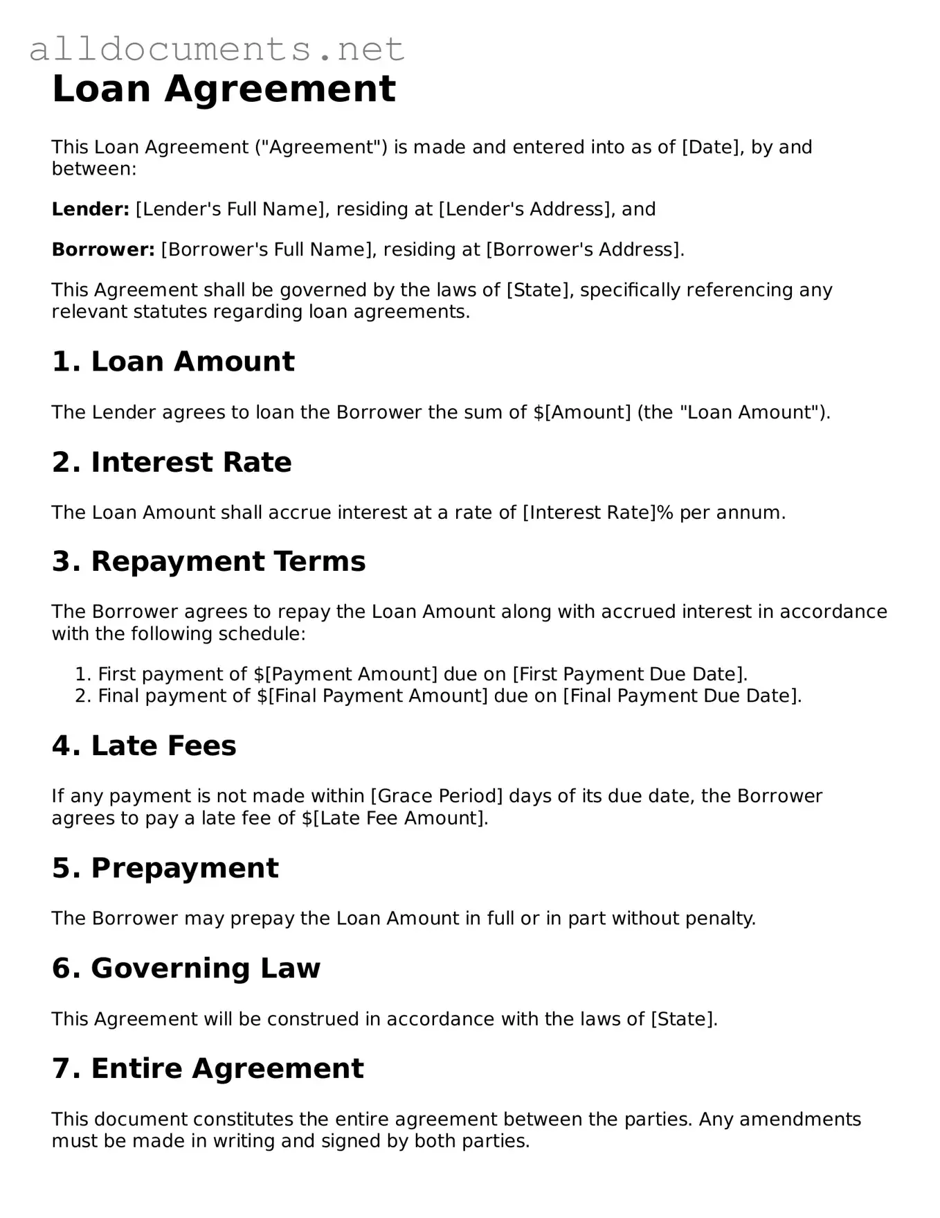 Free Loan Agreement Document