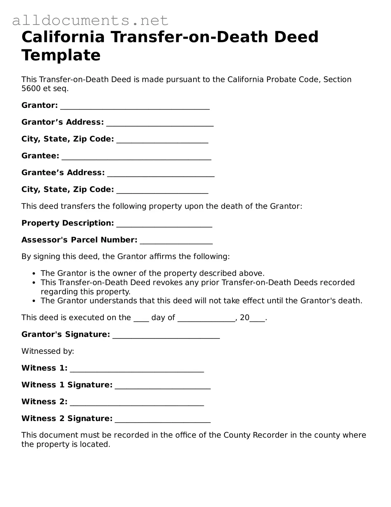 Official  Transfer-on-Death Deed Template for California