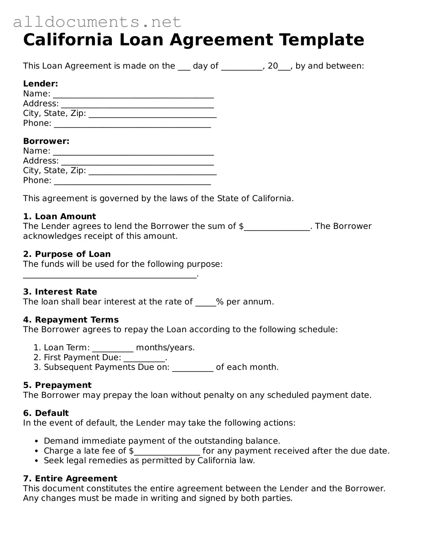 Official  Loan Agreement Template for California