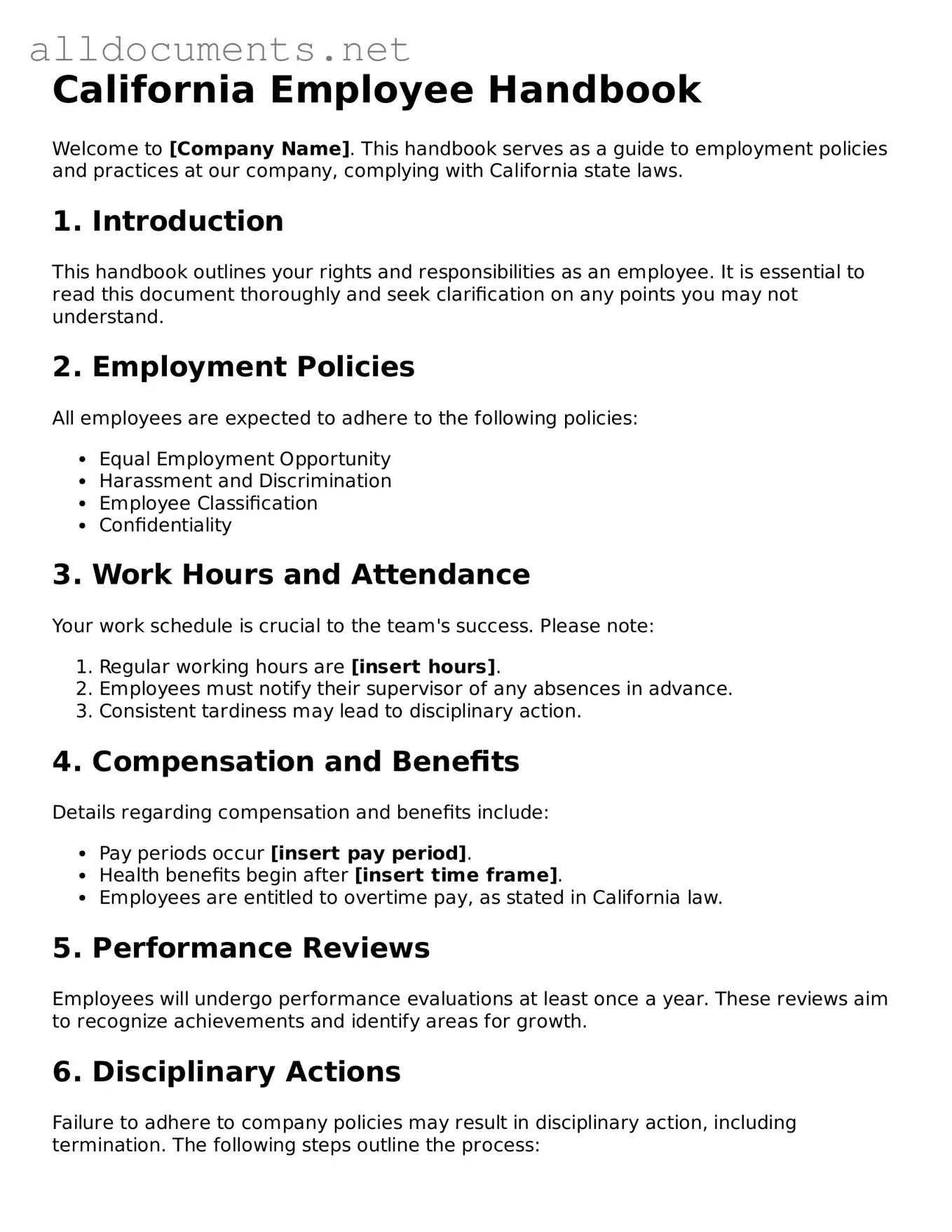 Official  Employee Handbook Template for California