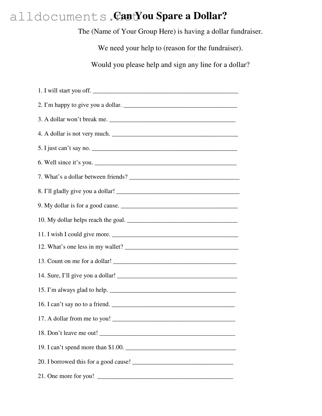 Fillable Donated A Dollar Template in PDF