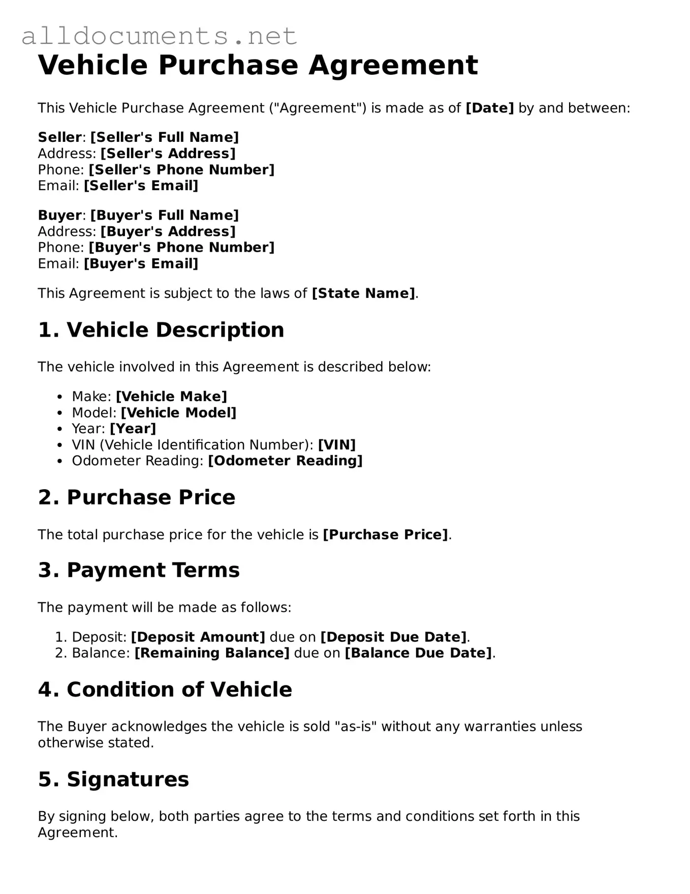 Free Vehicle Purchase Agreement Document
