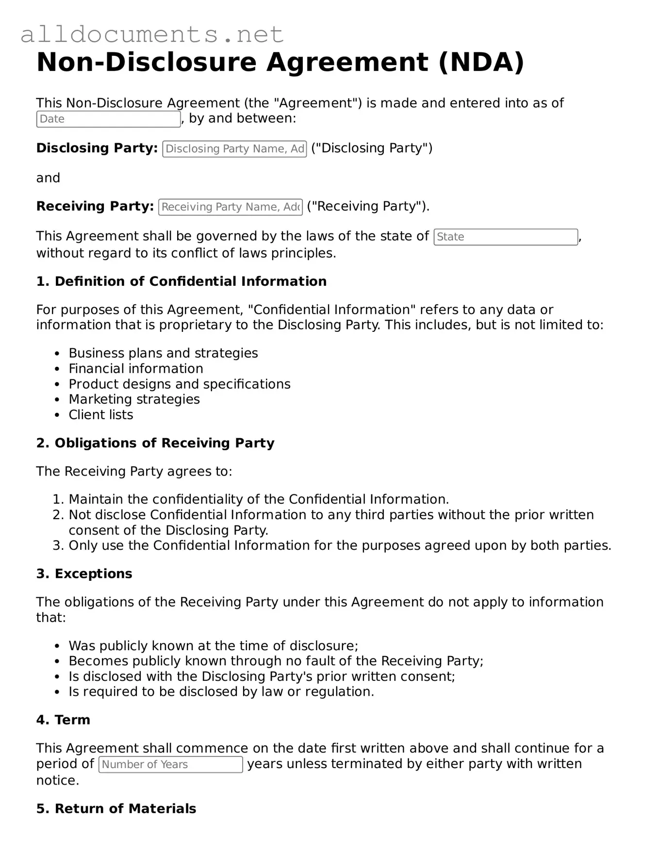 Free Non-disclosure Agreement Document