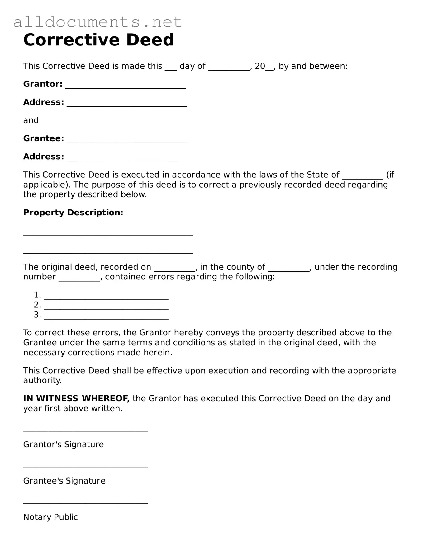 Free Corrective Deed Document
