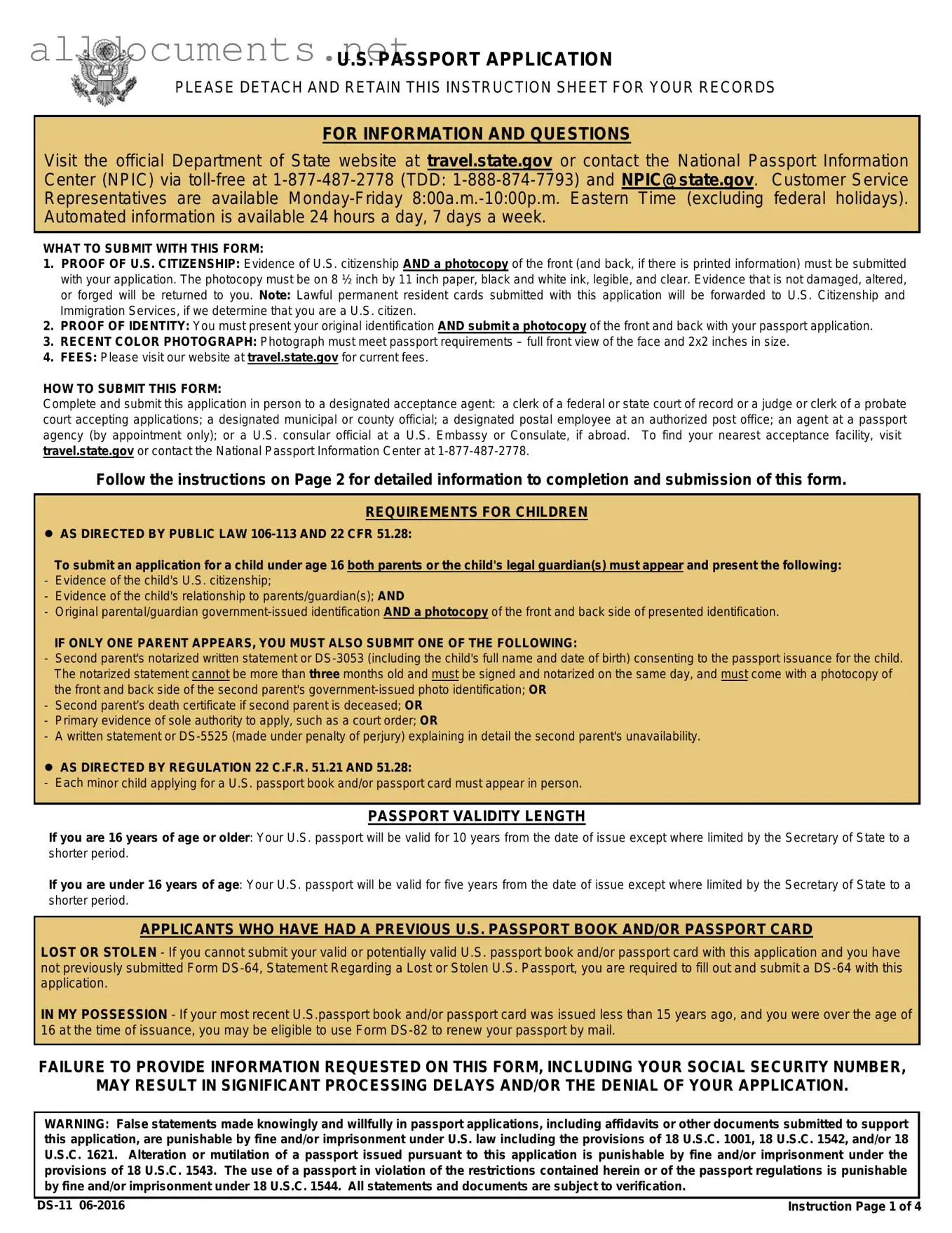 Fillable DS-11 U.S. Passport application Template in PDF