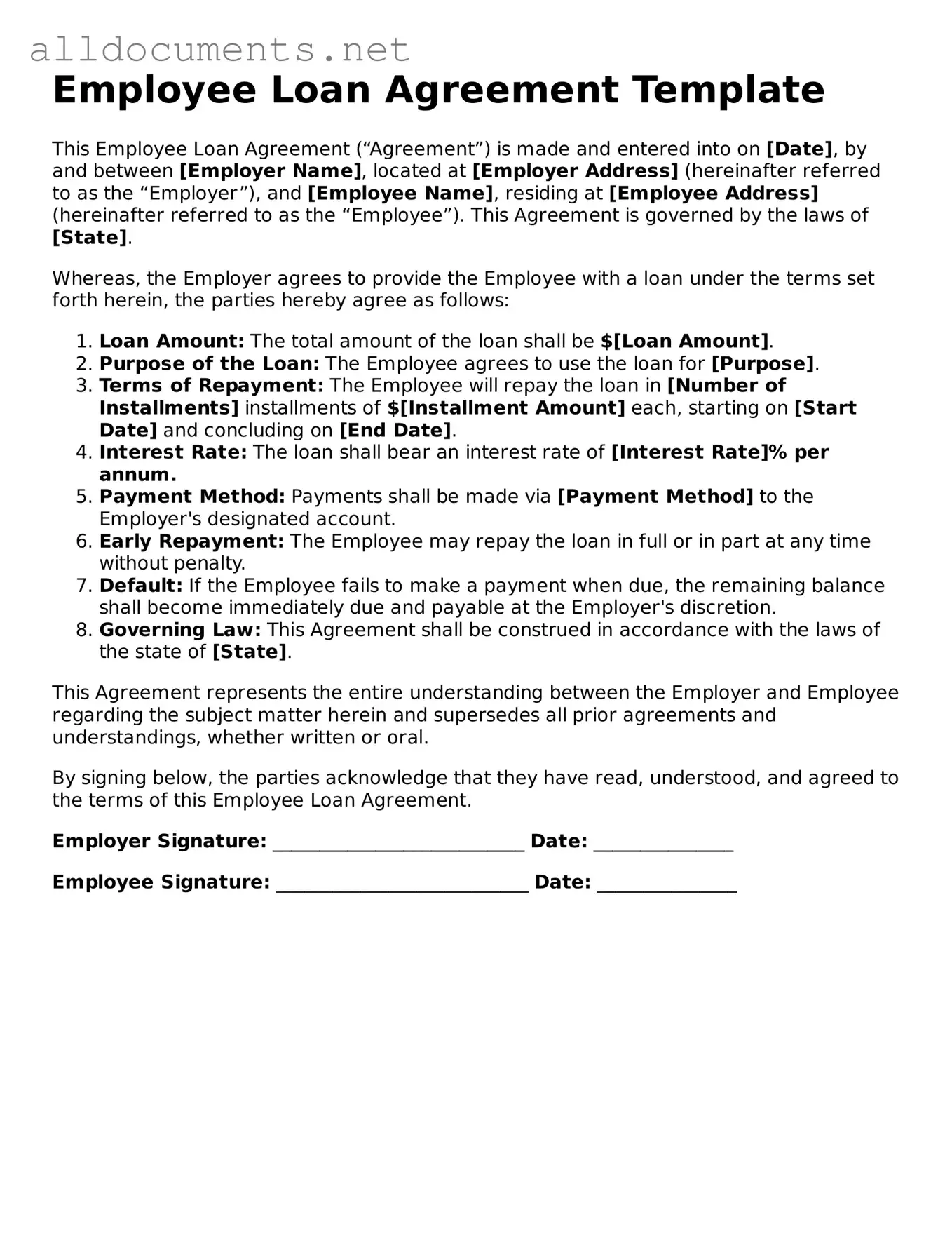 Free Employee Loan Agreement Document