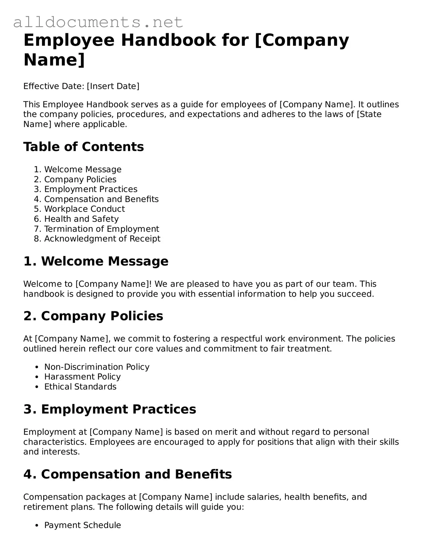 Free Employee Handbook Document