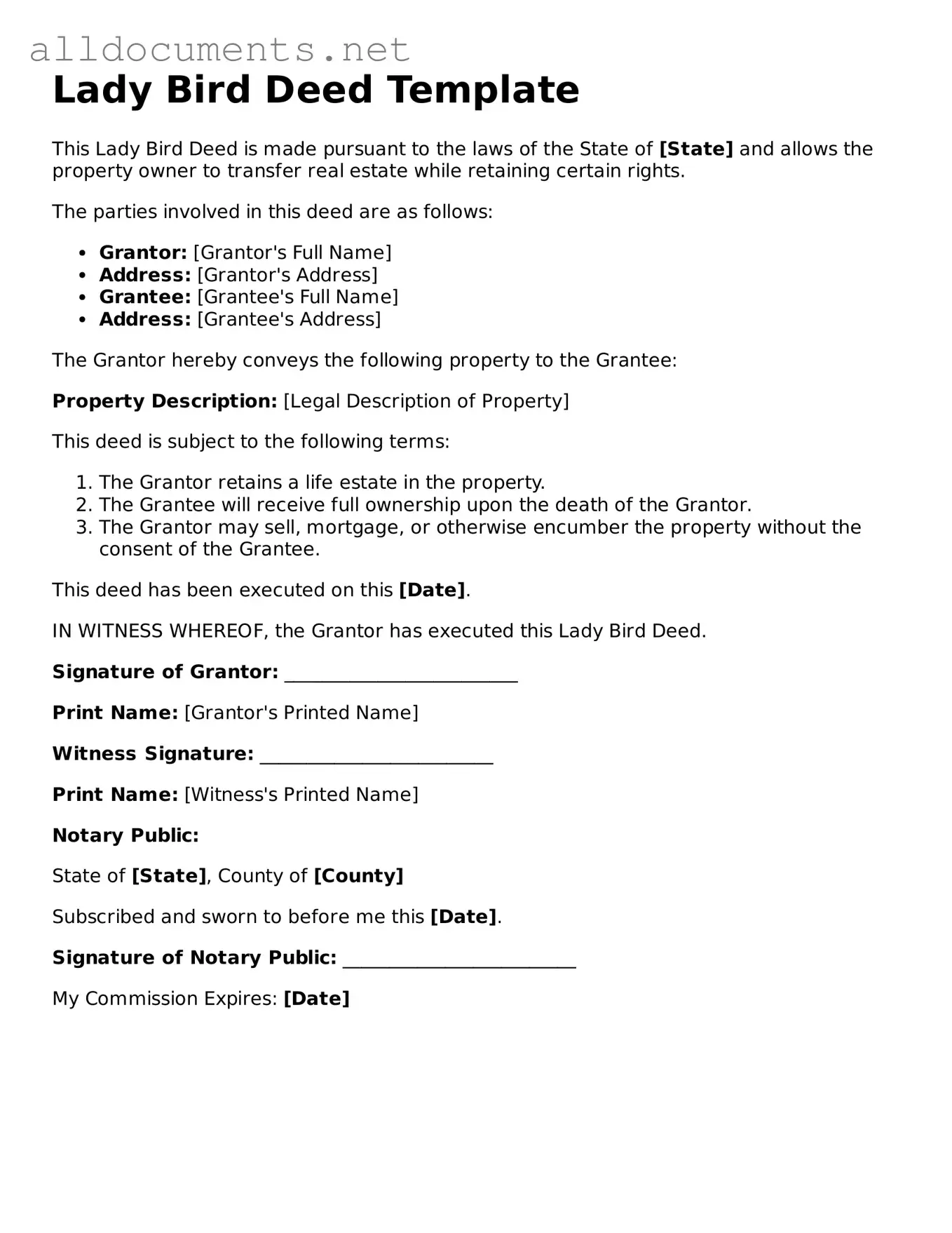 Free Lady Bird Deed Document