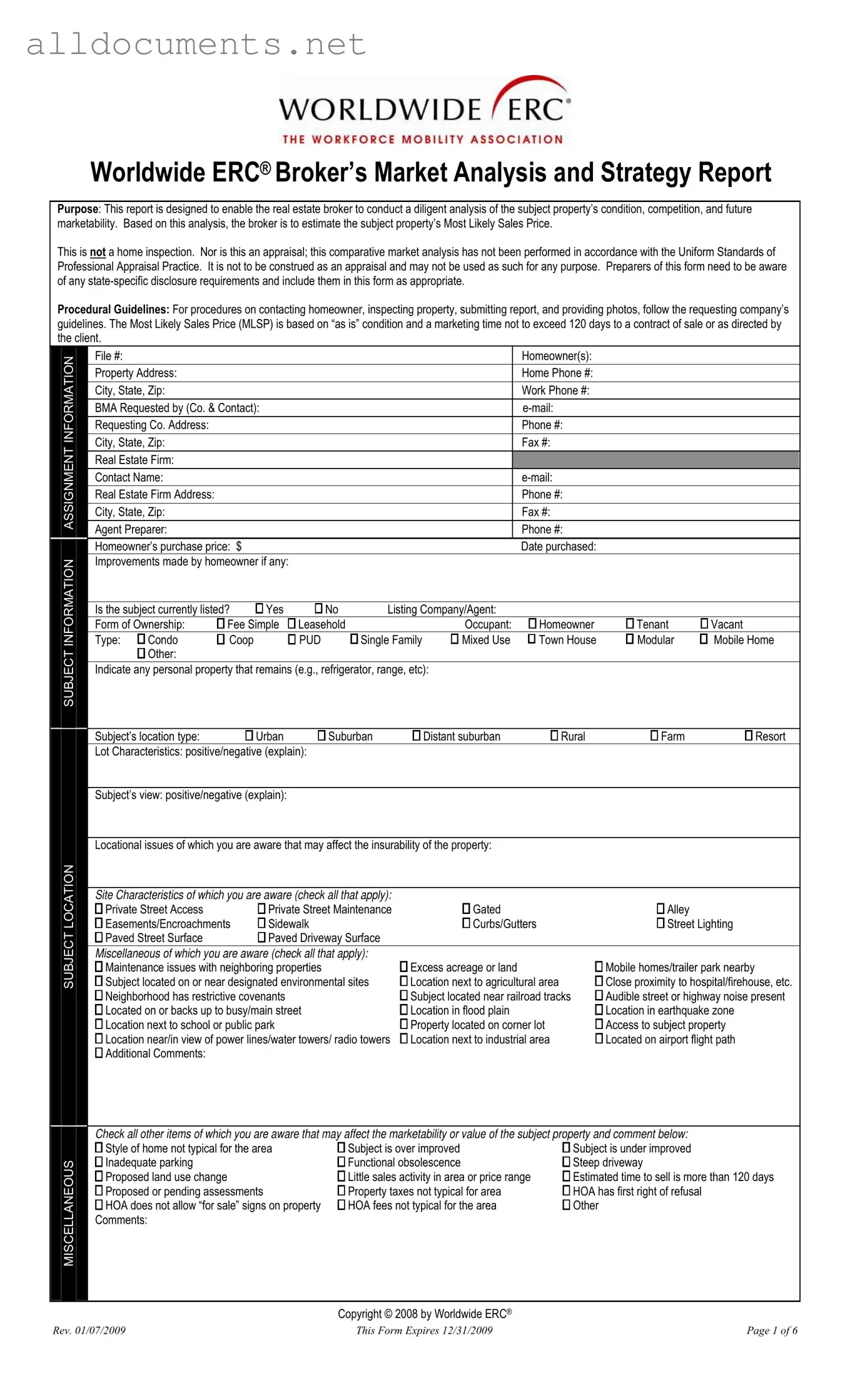 Fillable Erc Broker Market Analysis Template in PDF