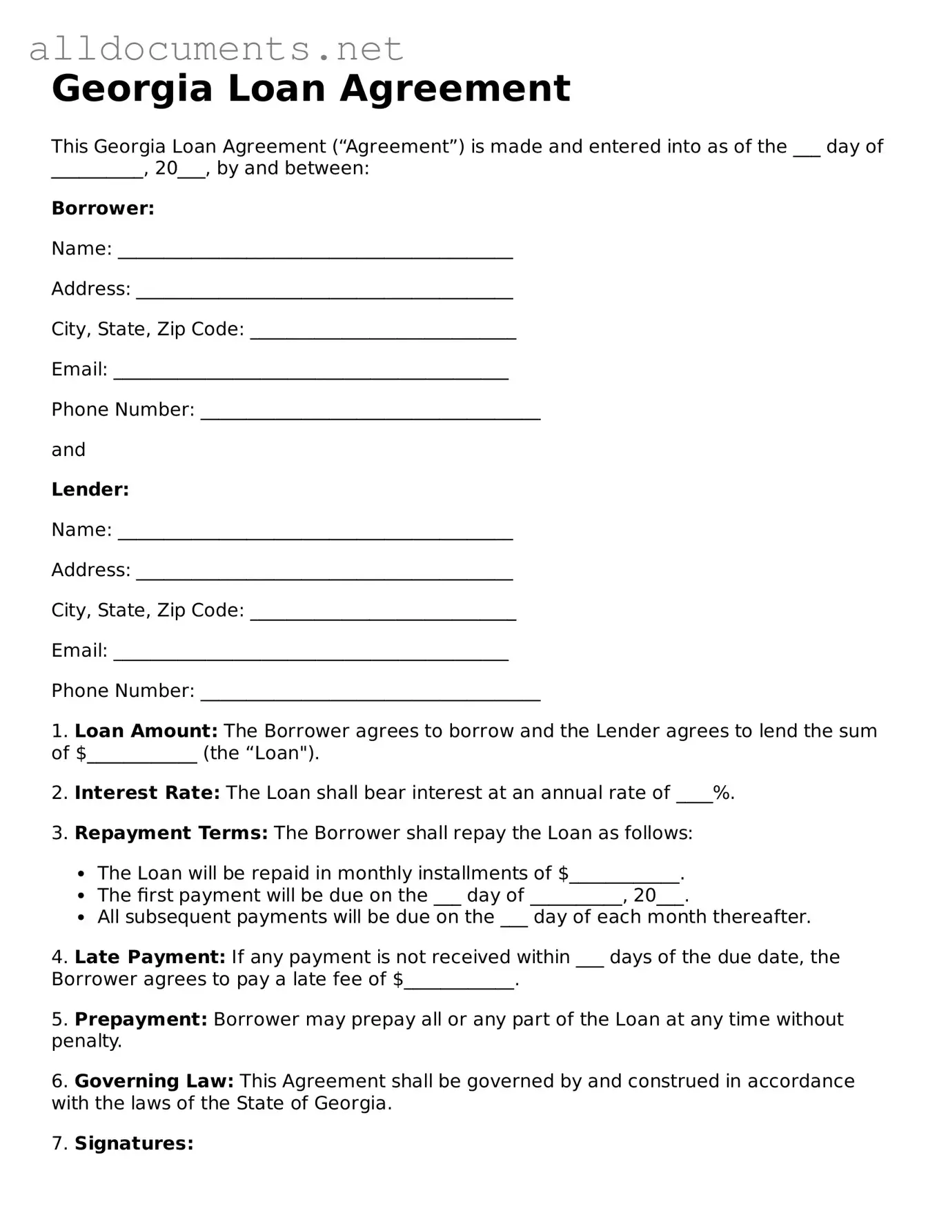 Official  Loan Agreement Template for Georgia