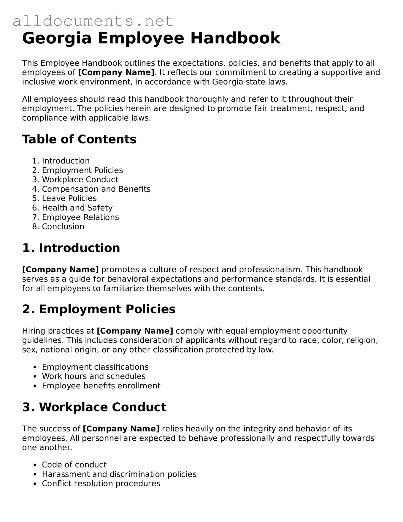 Official  Employee Handbook Template for Georgia