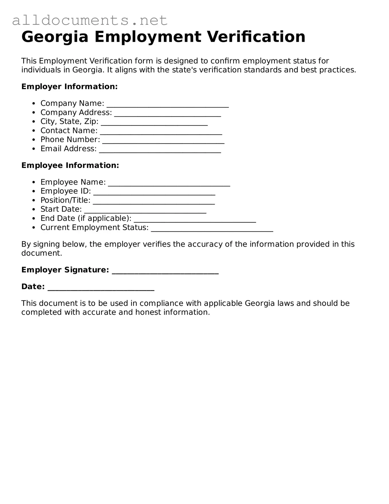 Official  Employment Verification Template for Georgia