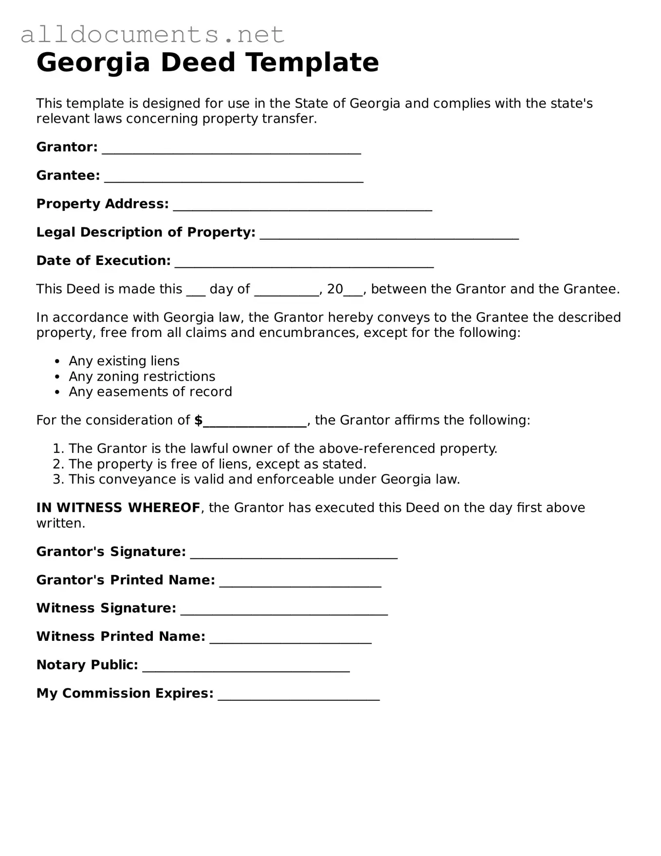 Official  Deed Template for Georgia