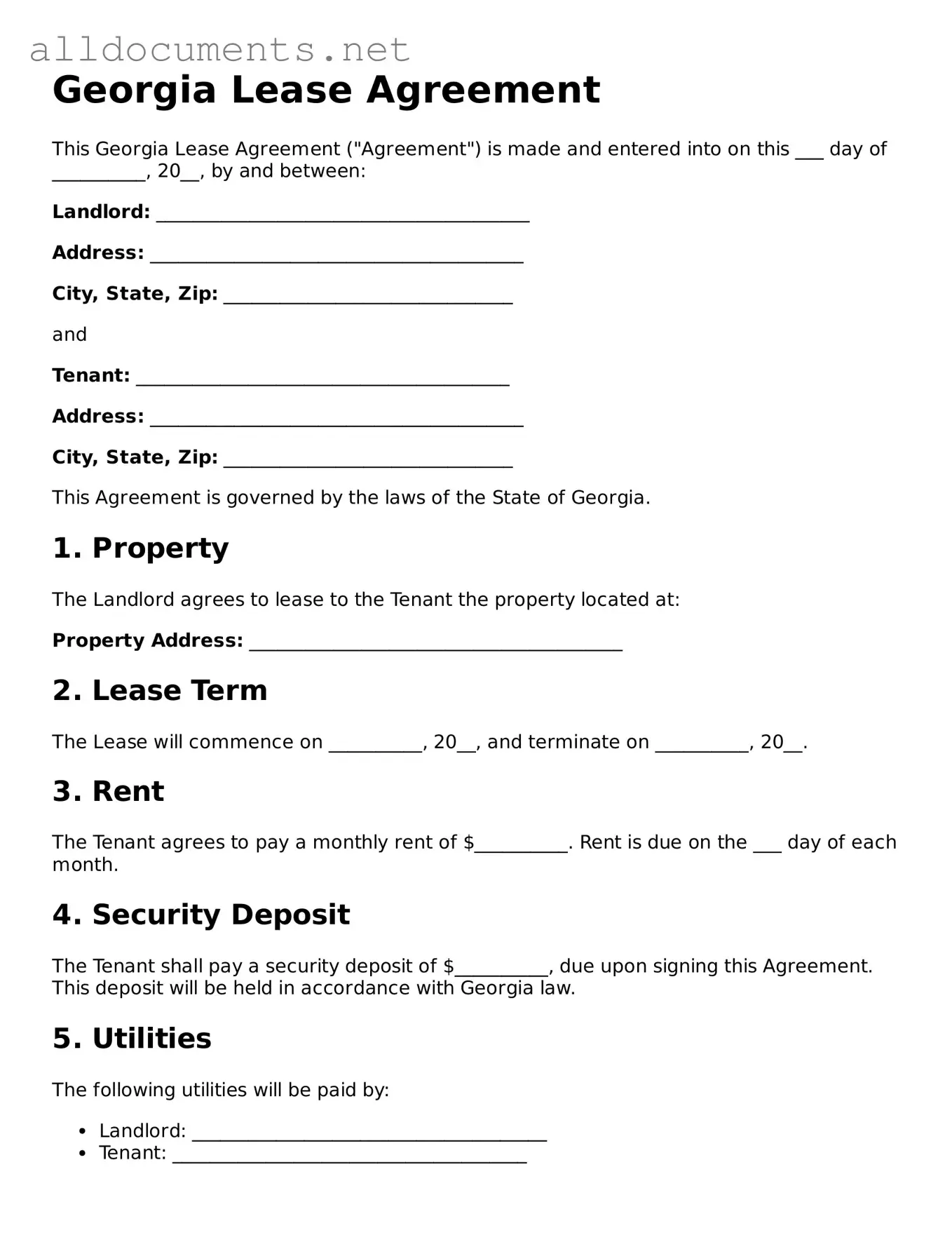 Official  Lease Agreement Template for Georgia