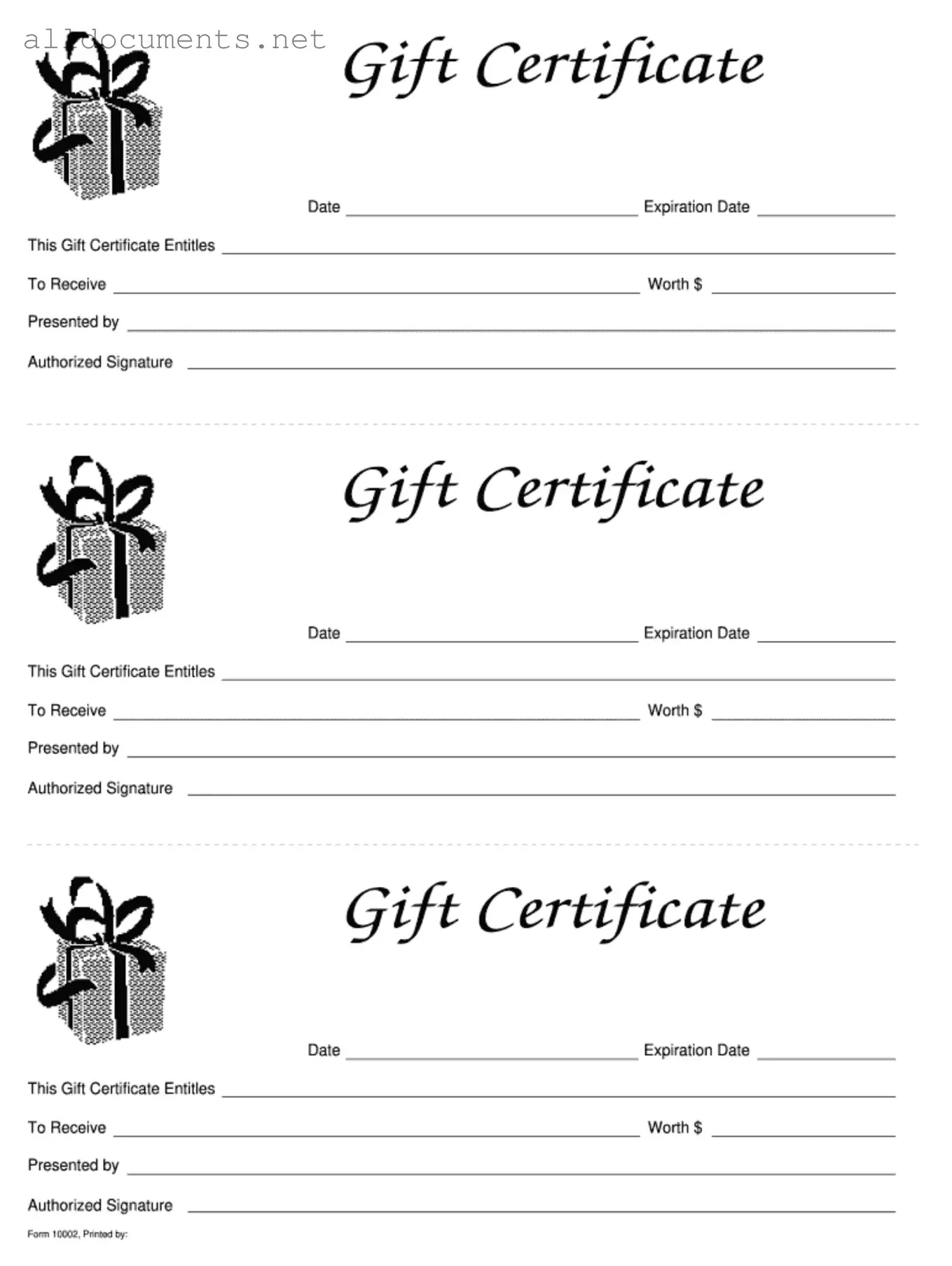 Fillable Gift Certificate Template in PDF