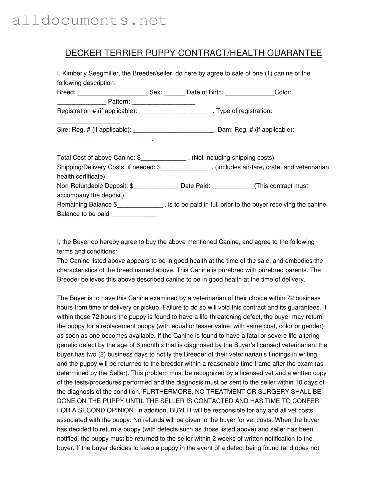 Fillable Health Guarantee Template in PDF