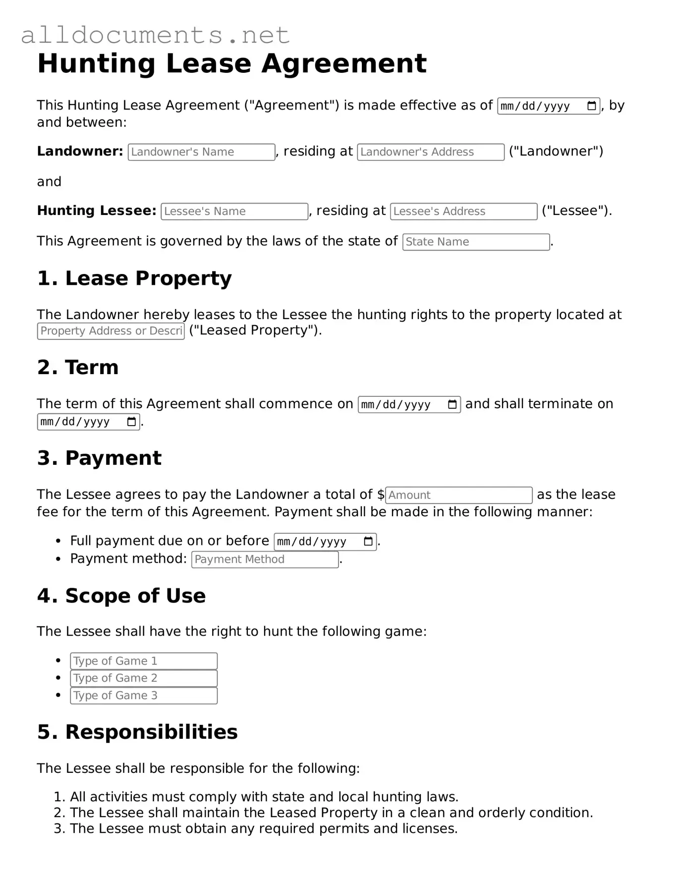 Free Hunting Lease Agreement Document
