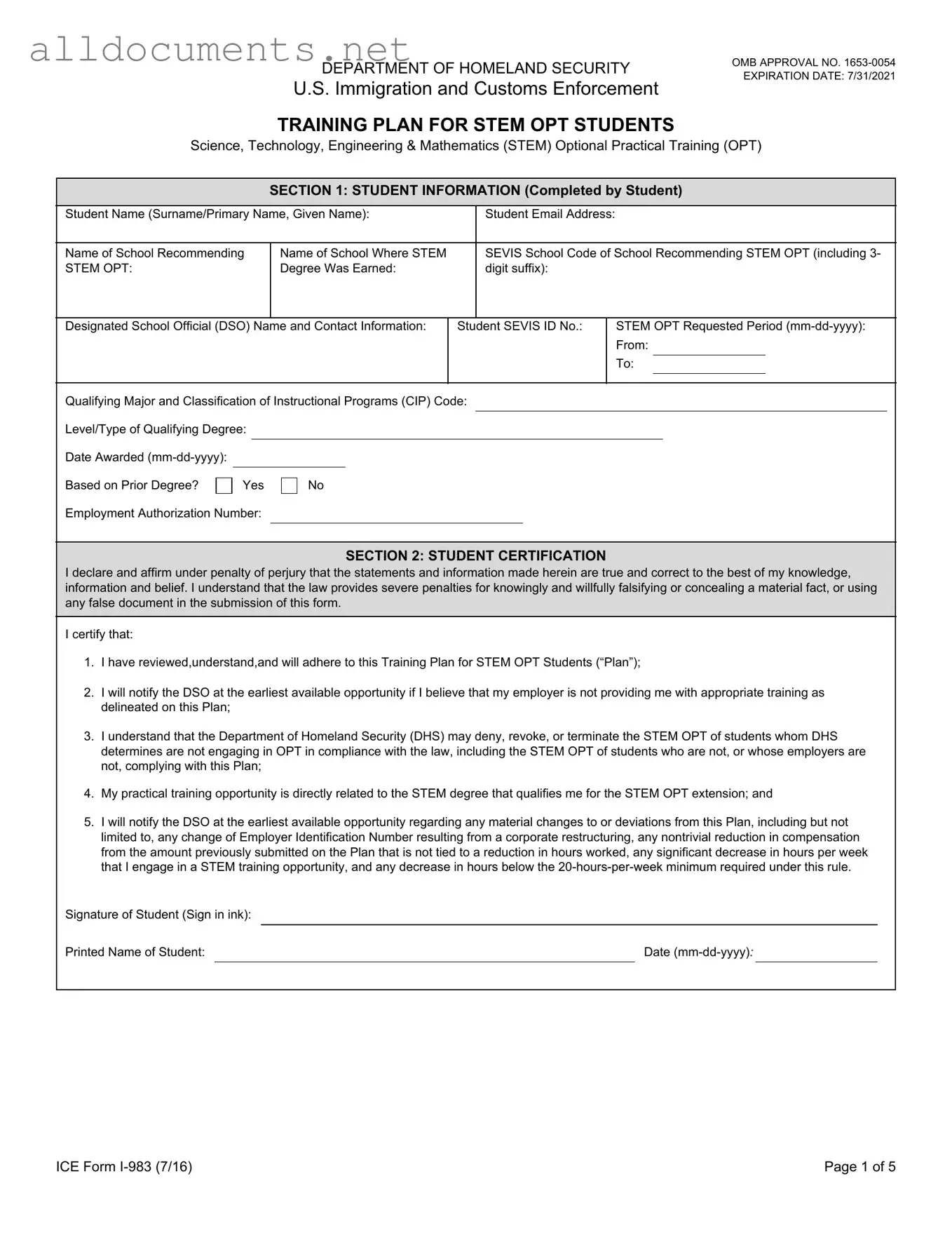 Fillable ICE I-983 Template in PDF