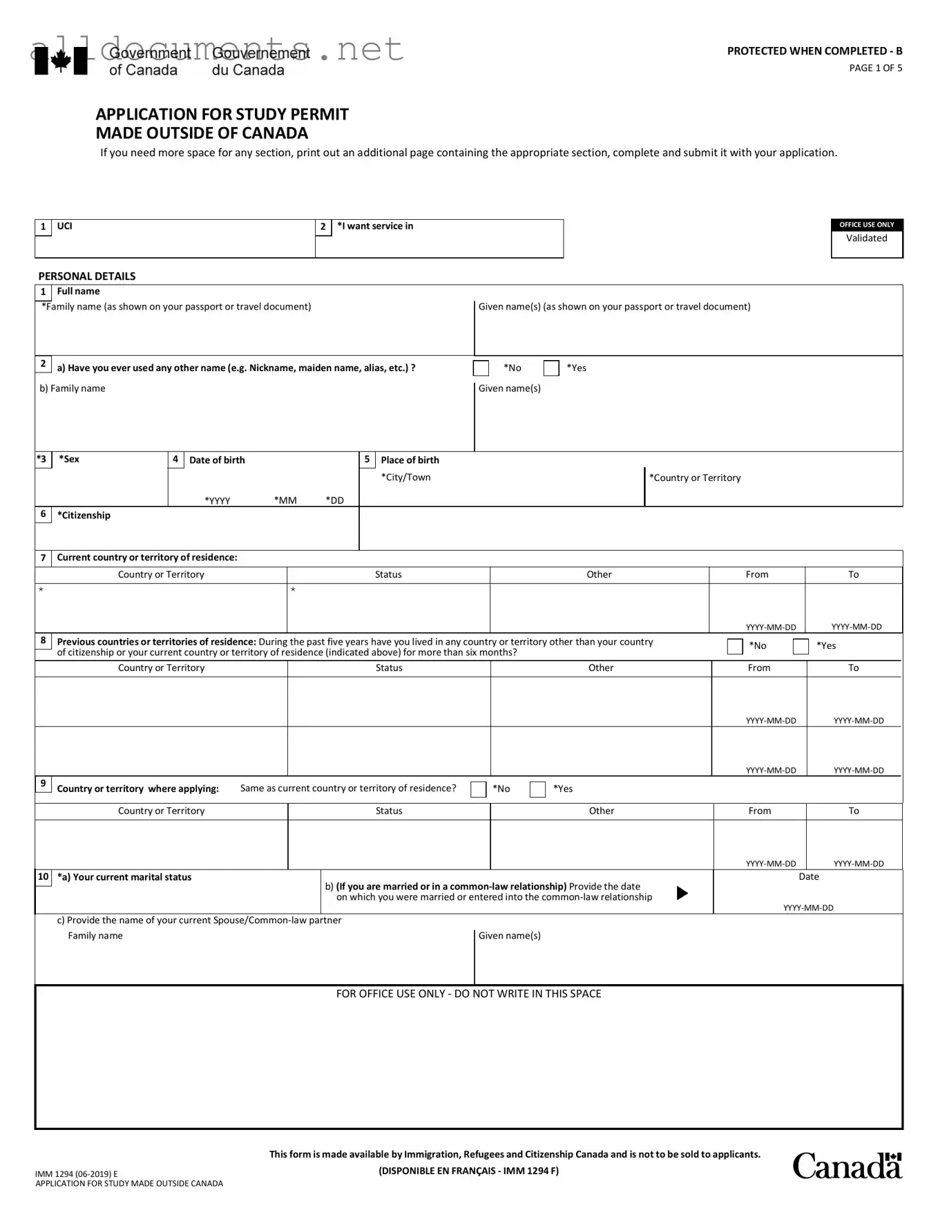 Fillable Imm 1294 Template in PDF