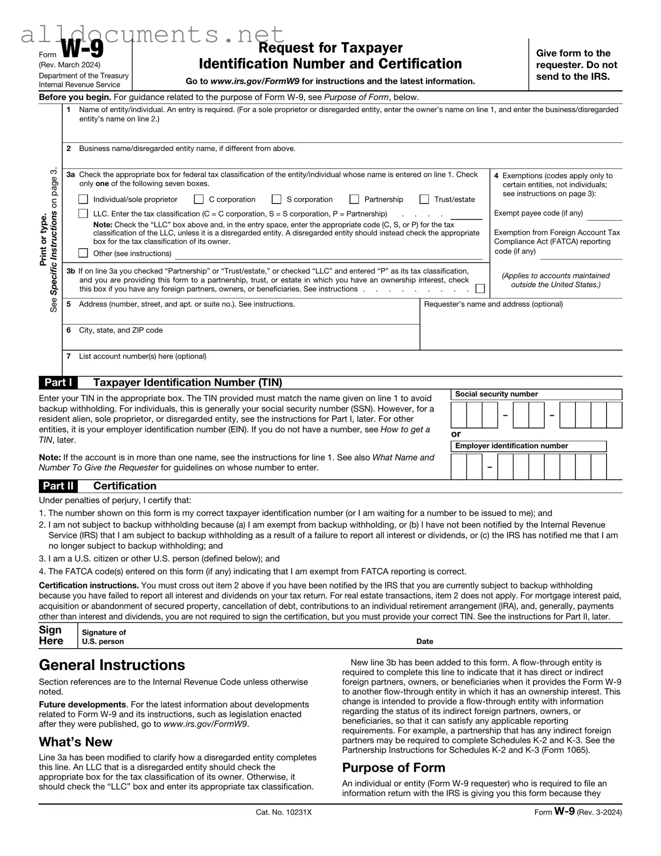 Fillable IRS W-9 Template in PDF