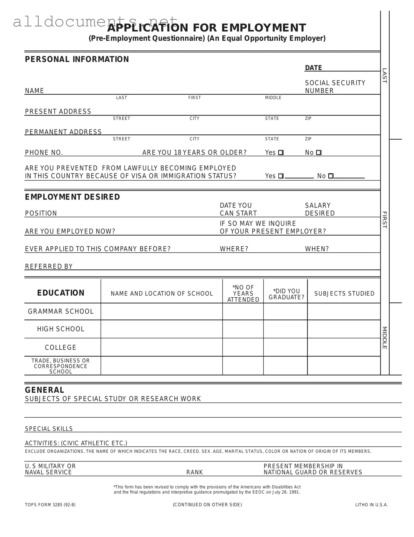 Fillable Employment Application Pdf Template in PDF