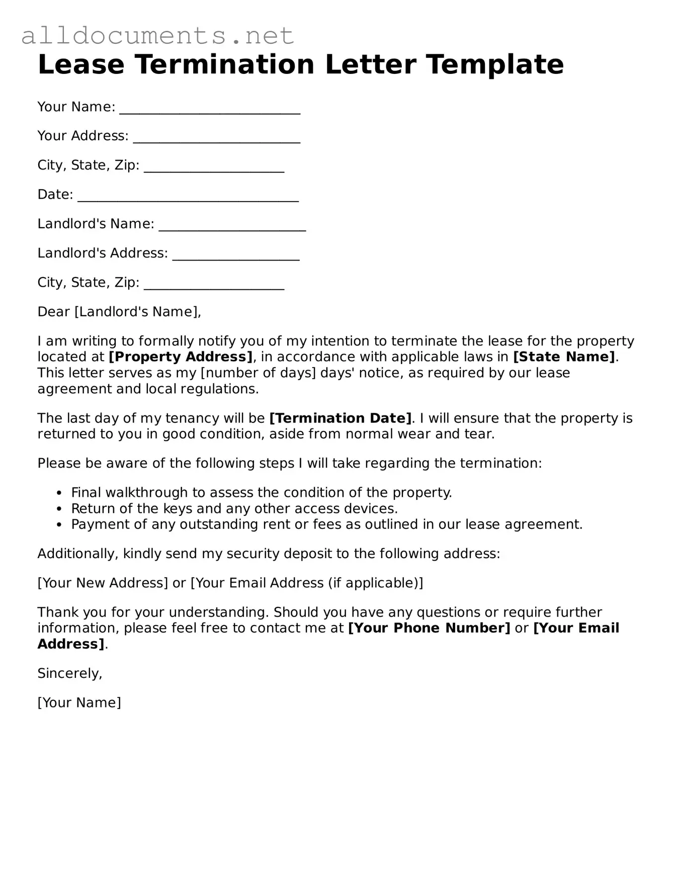 Free Lease Termination Letter Document