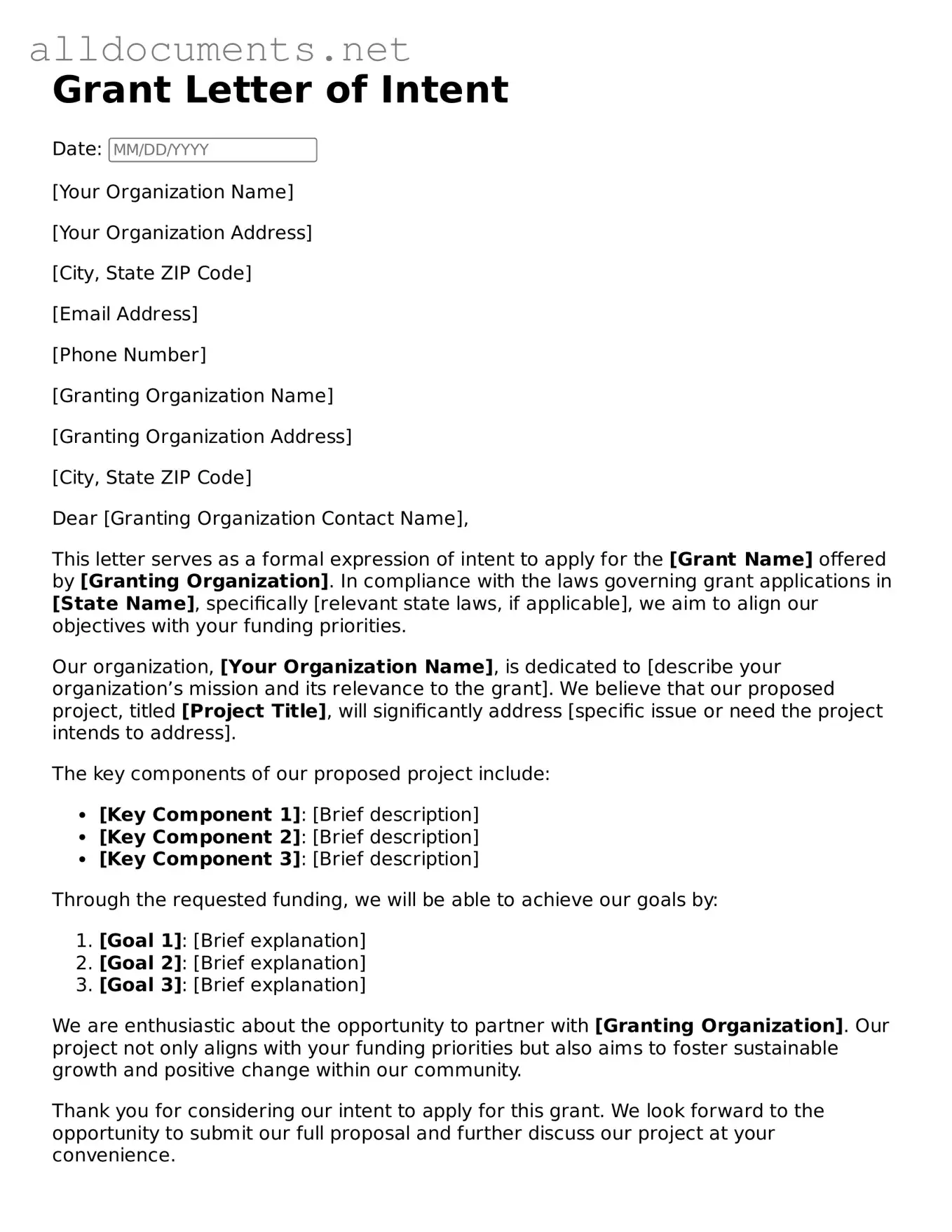 Free Grant Letter of Intent Document