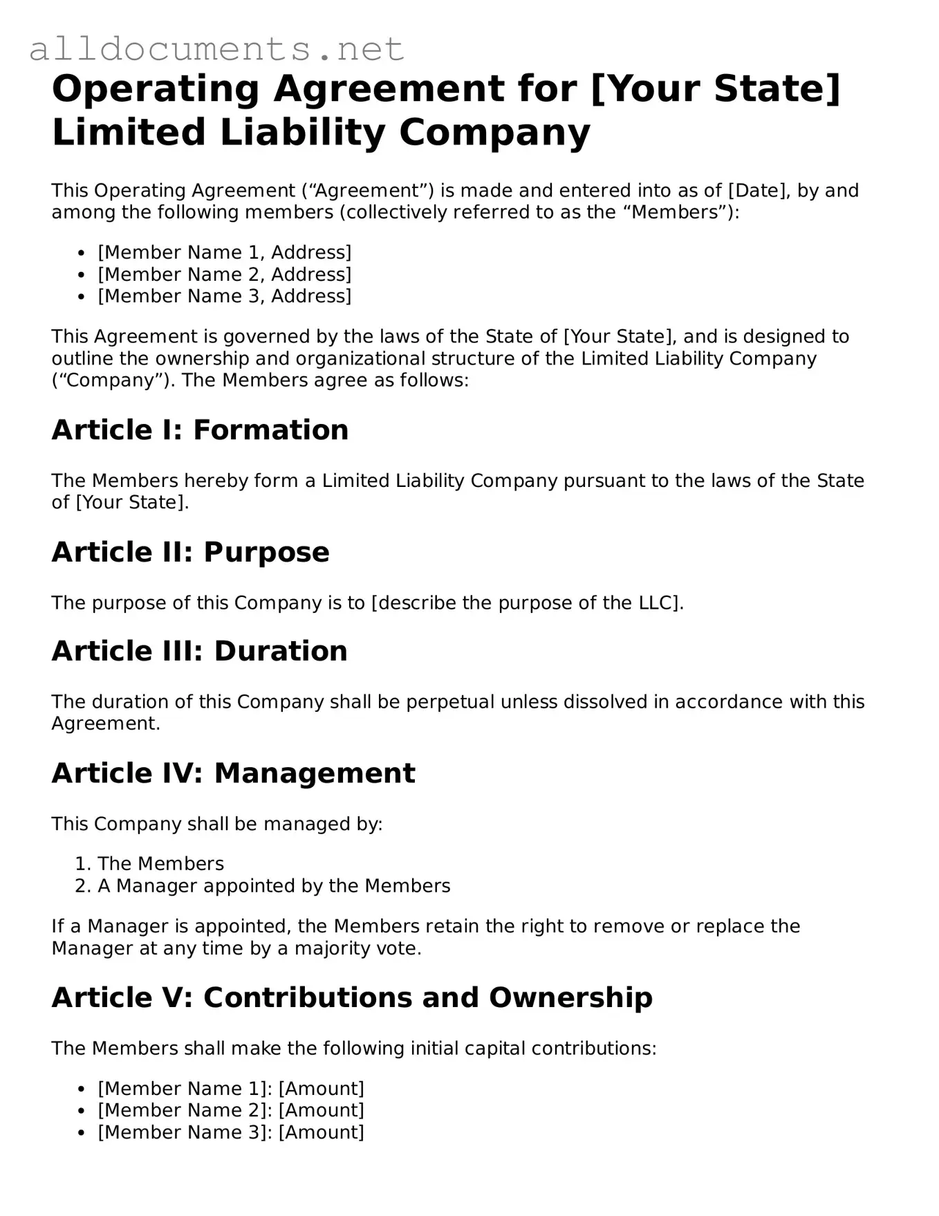 Free Operating Agreement Document