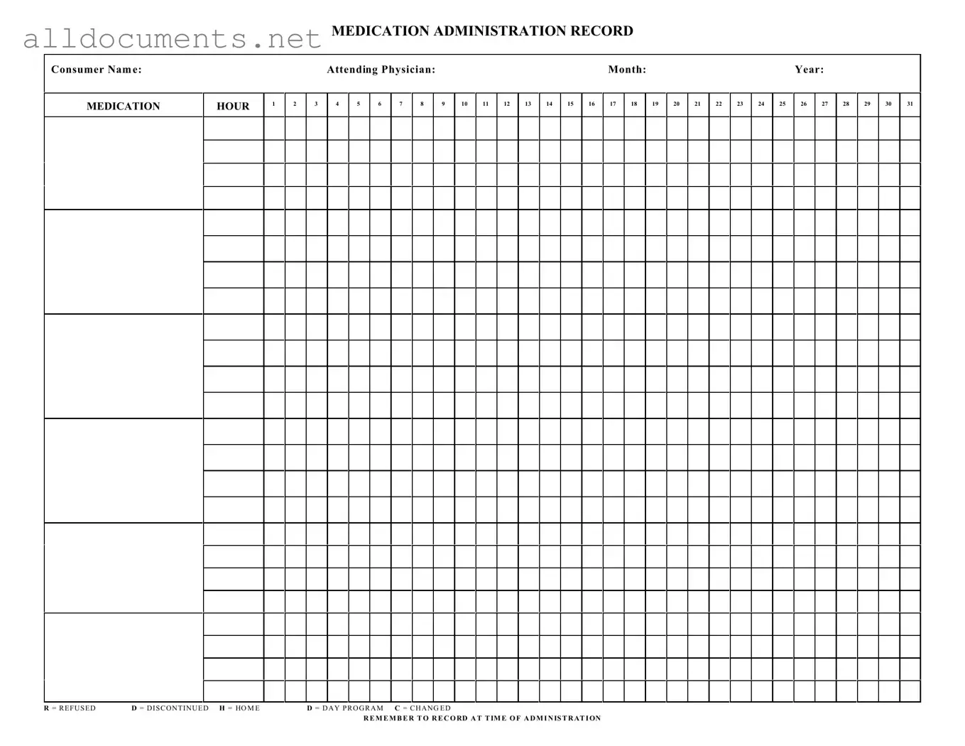 Fillable Medication Administration Record Sheet Template in PDF