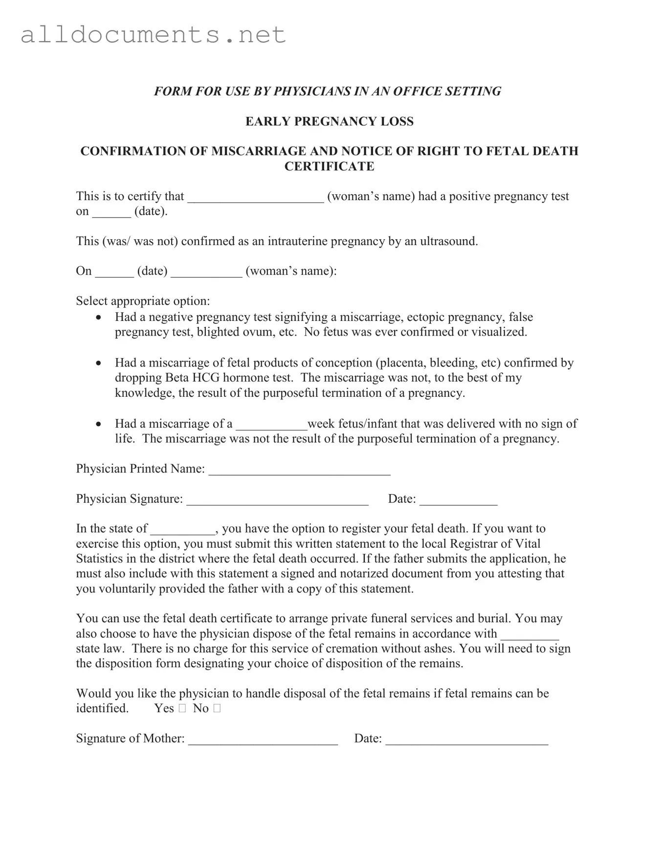 Fillable Miscarriage Discharge Paper Template in PDF