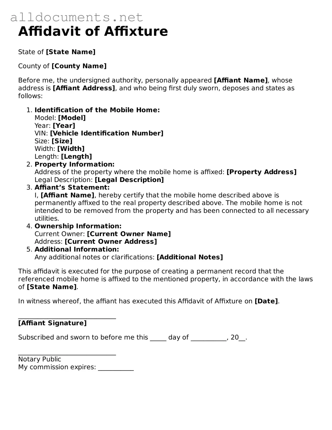 Free Affidavit of Affixture Document