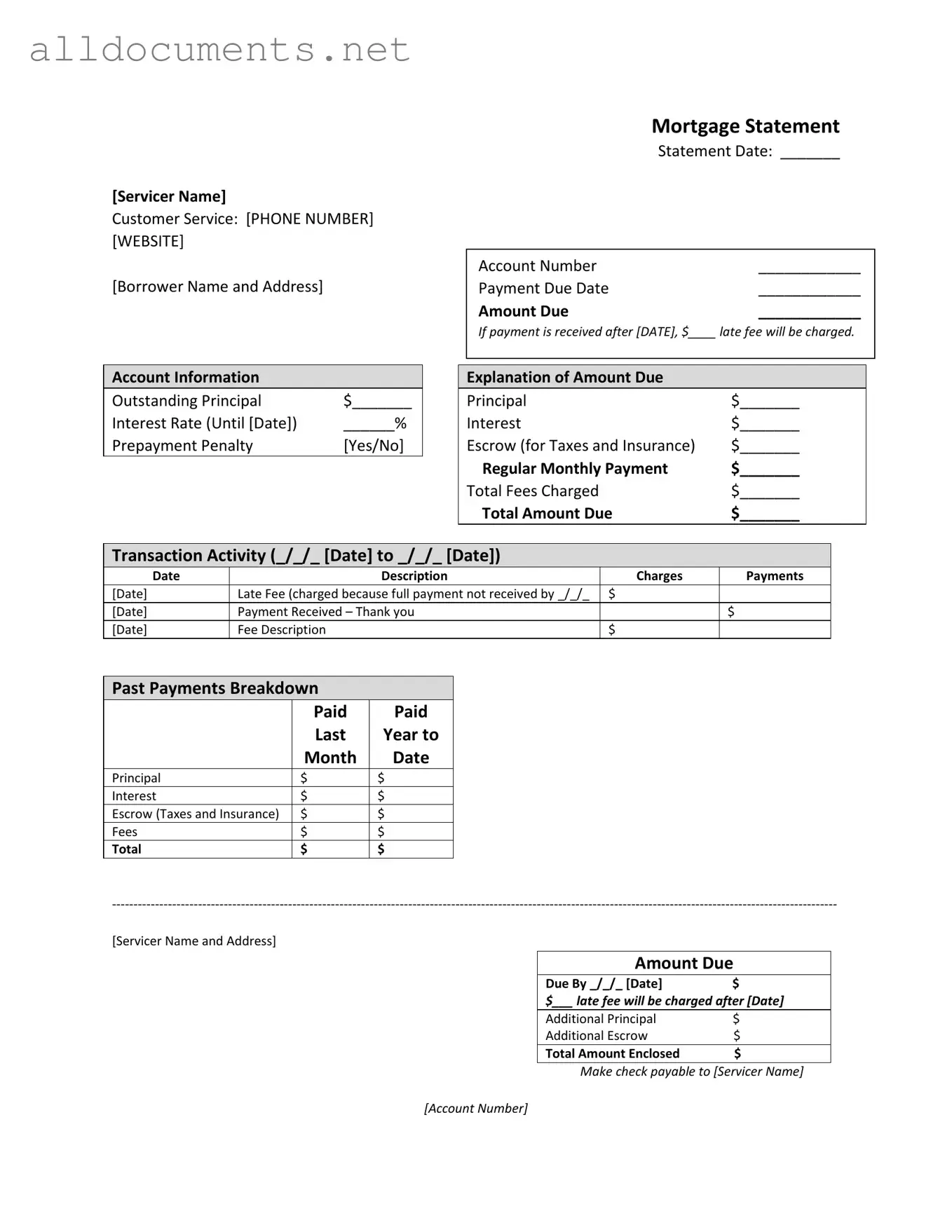 Fillable Mortgage Statement Template in PDF