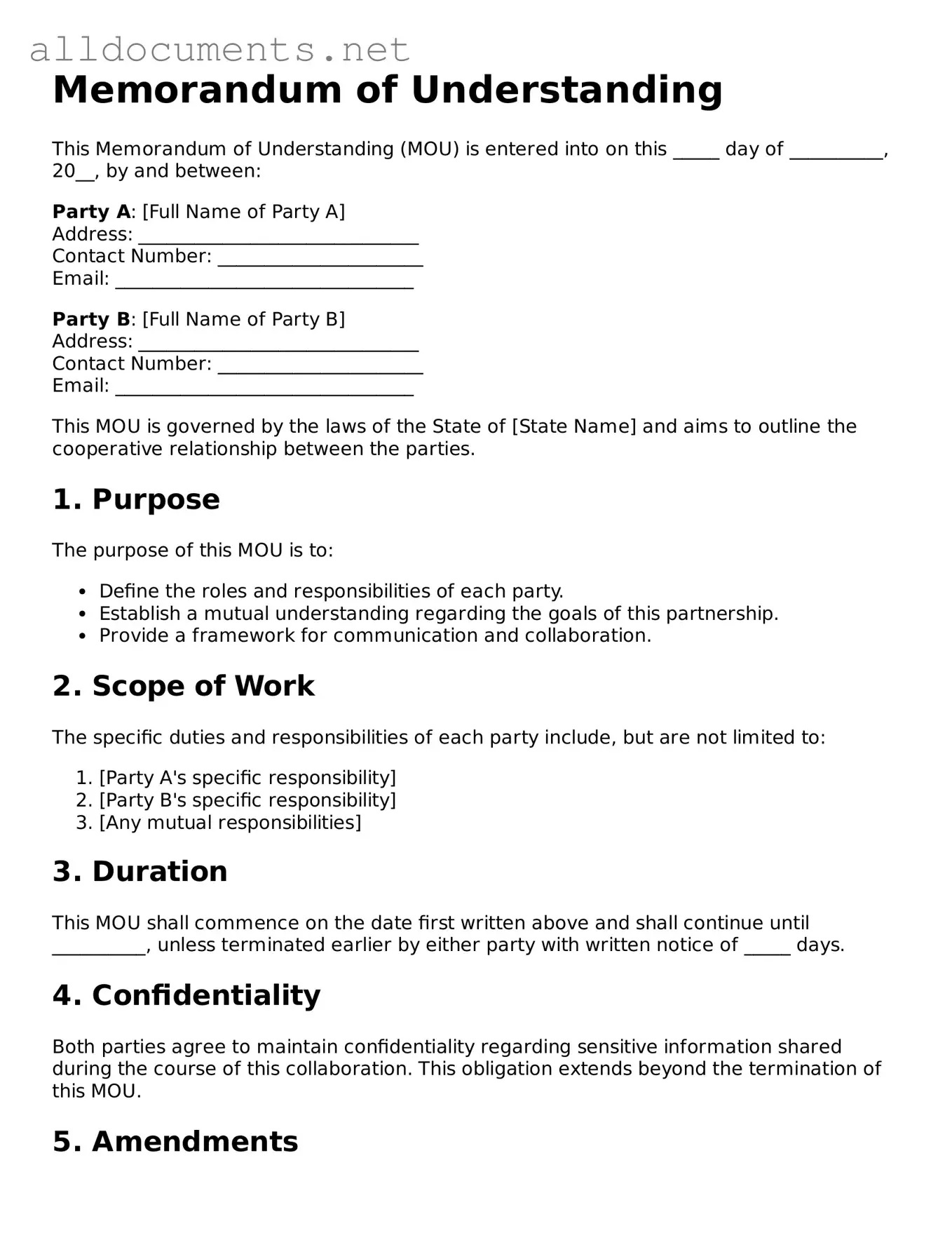 Free Memorandum of Understanding Document