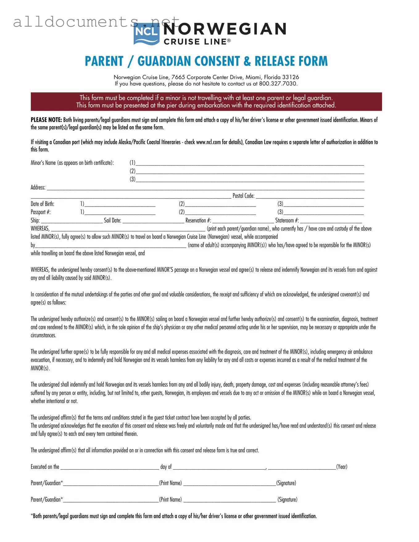 Fillable NCL Parental Consent Template in PDF