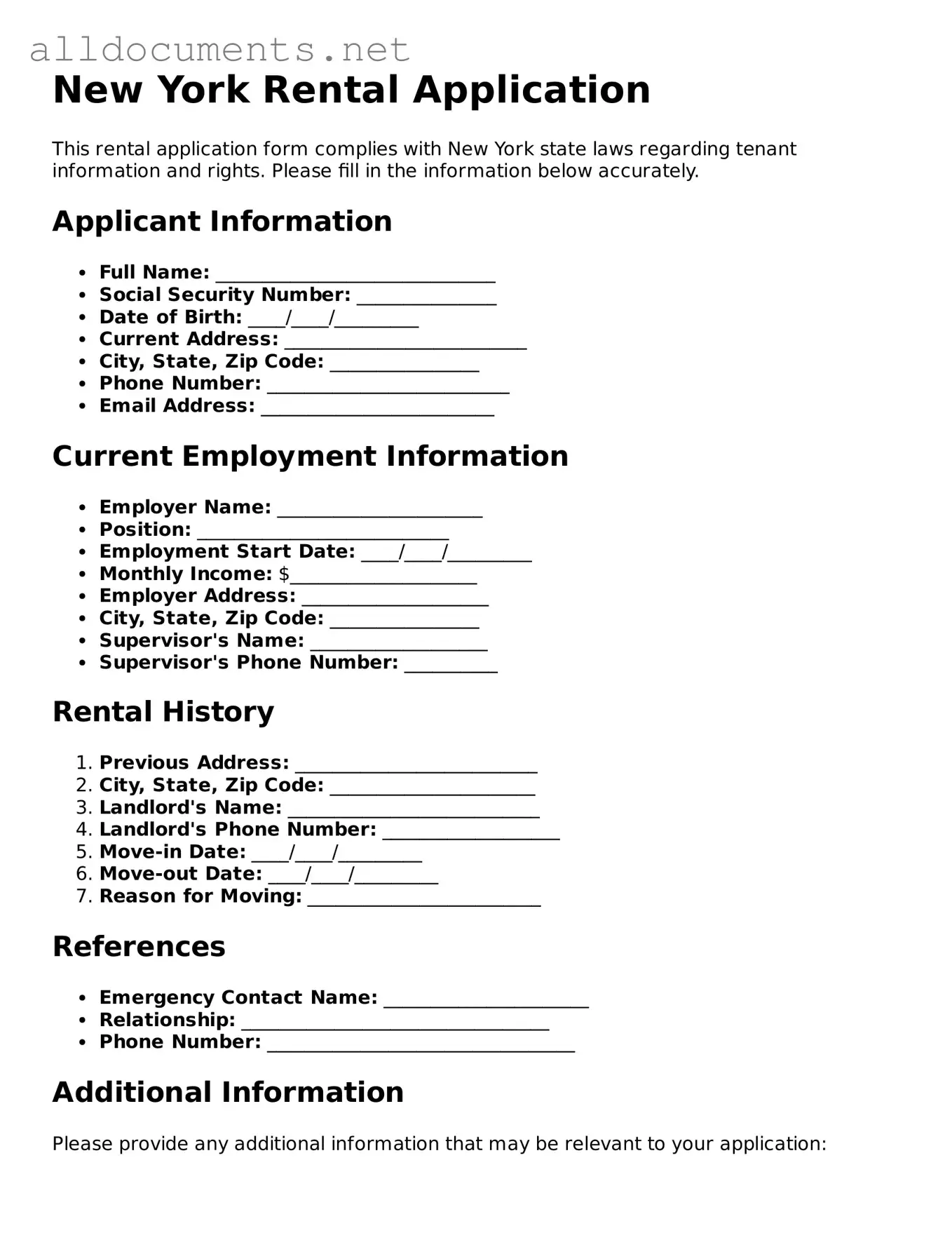 Official  Rental Application Template for New York