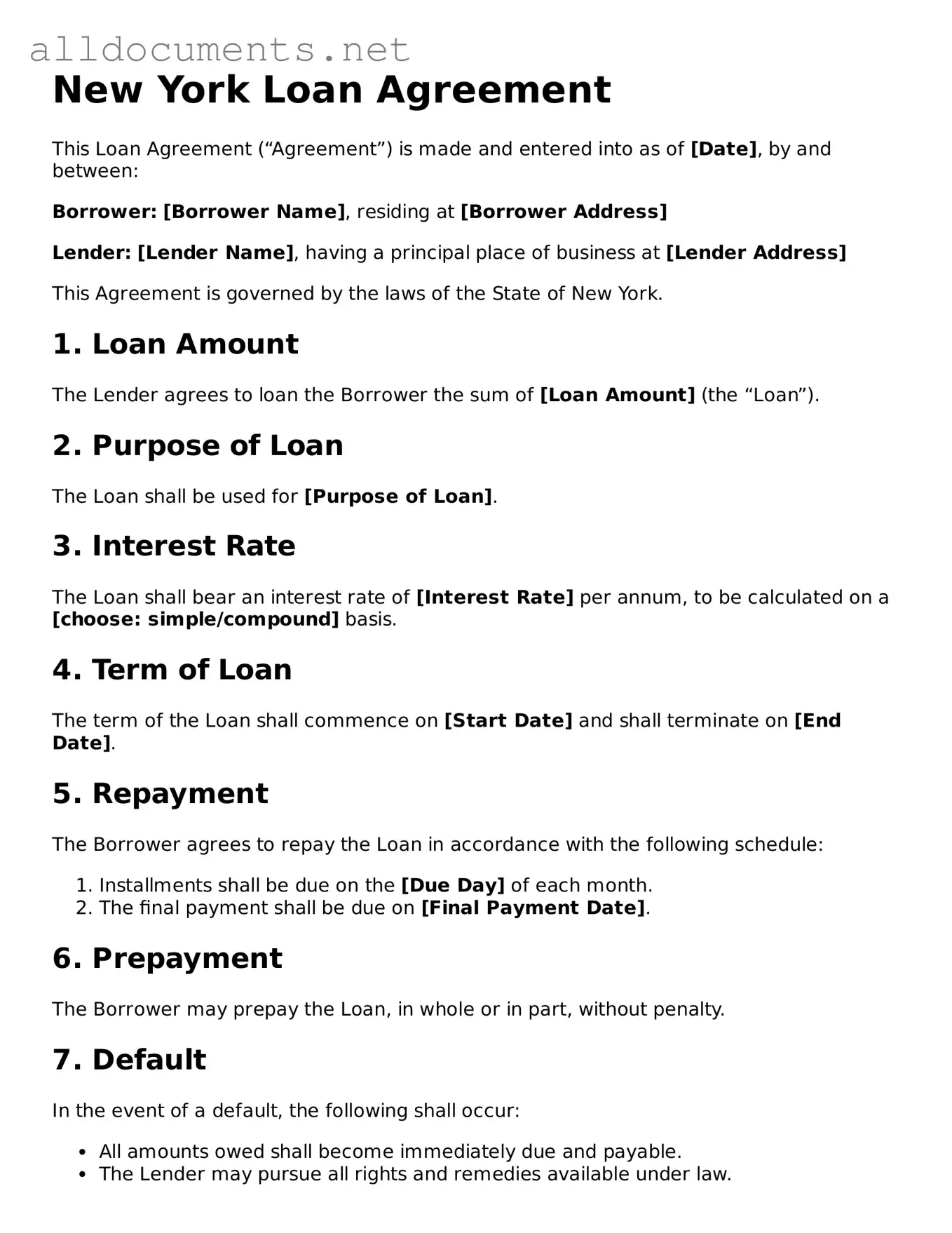 Official  Loan Agreement Template for New York