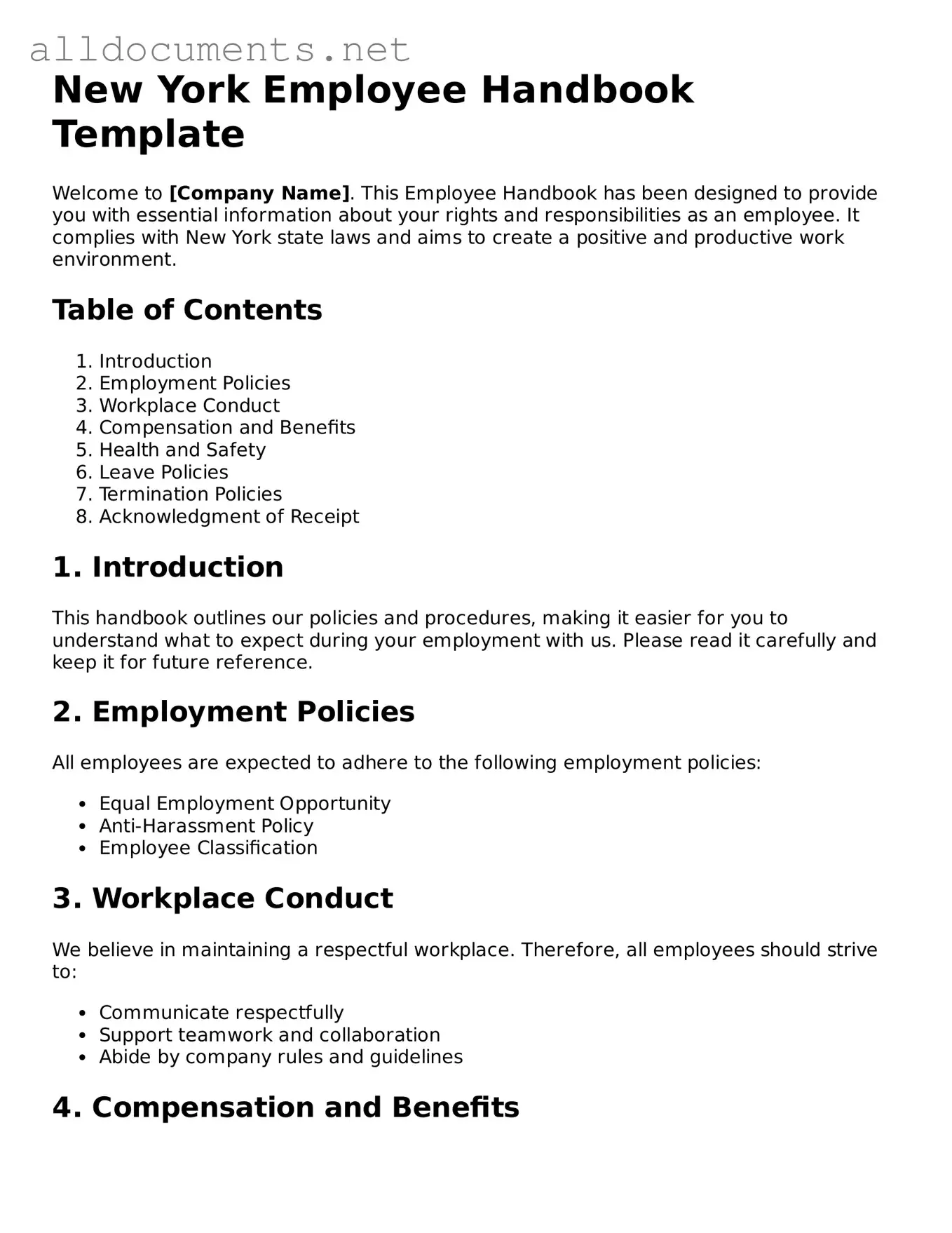 Official  Employee Handbook Template for New York