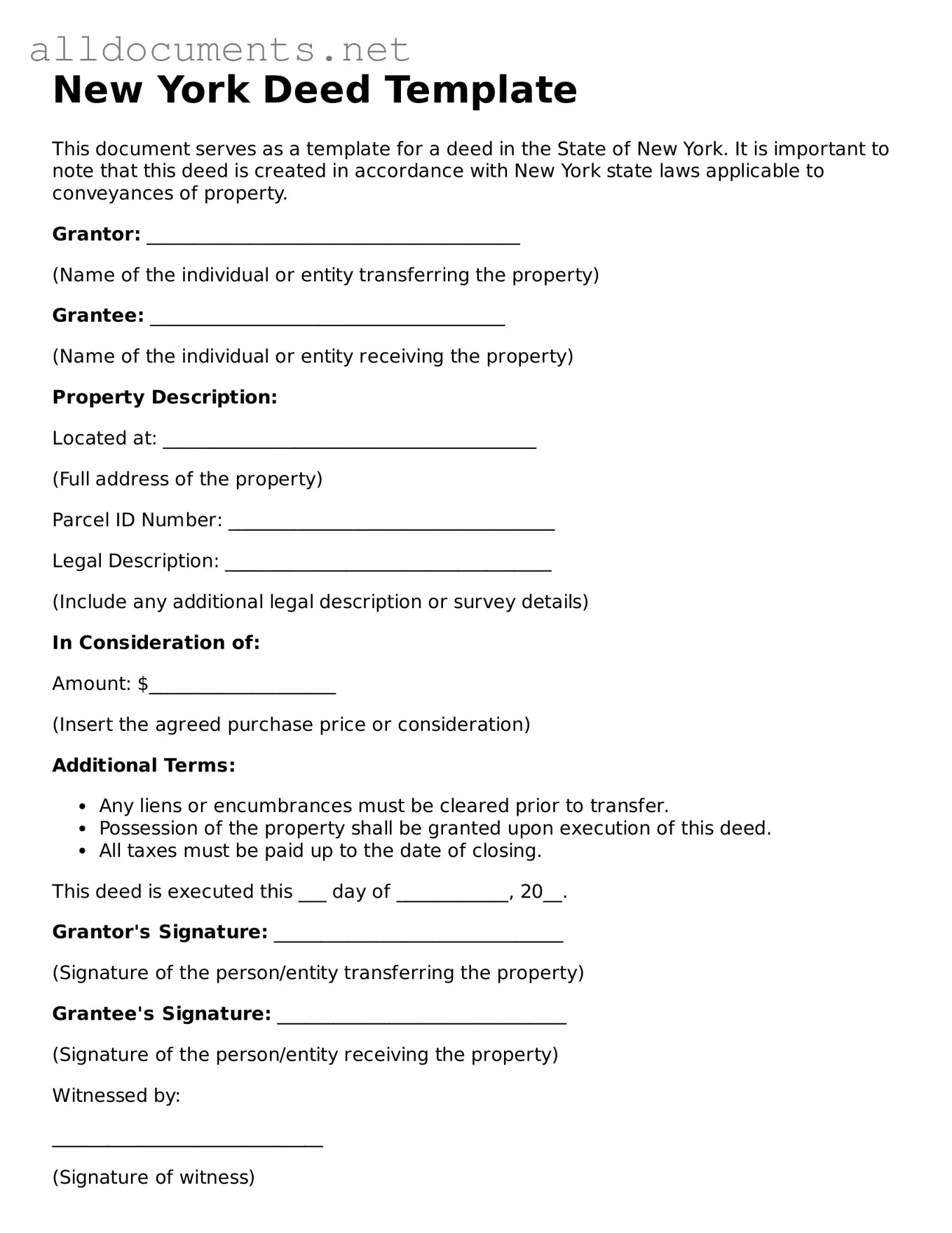 Official  Deed Template for New York