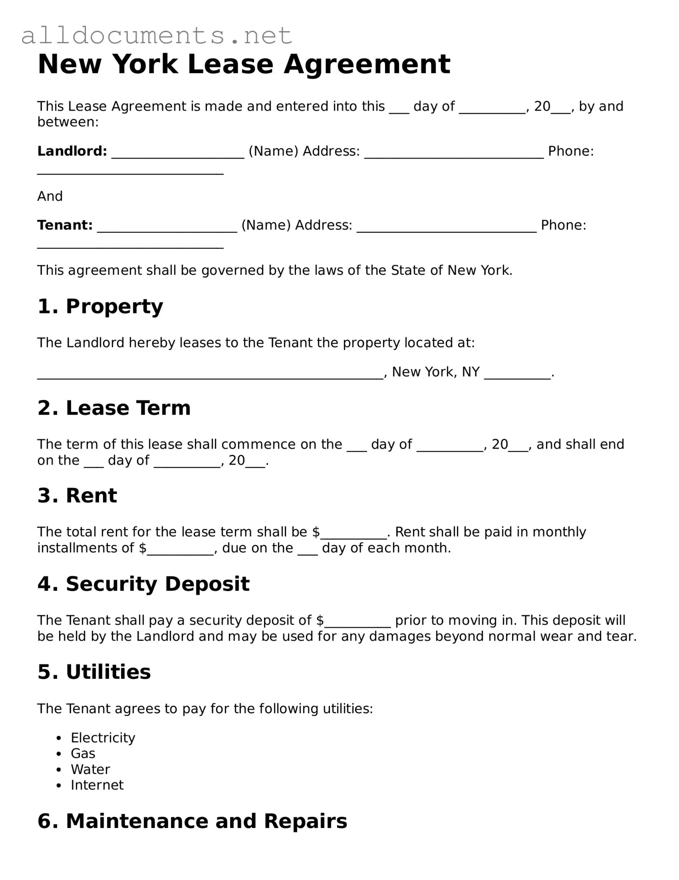 Official  Lease Agreement Template for New York