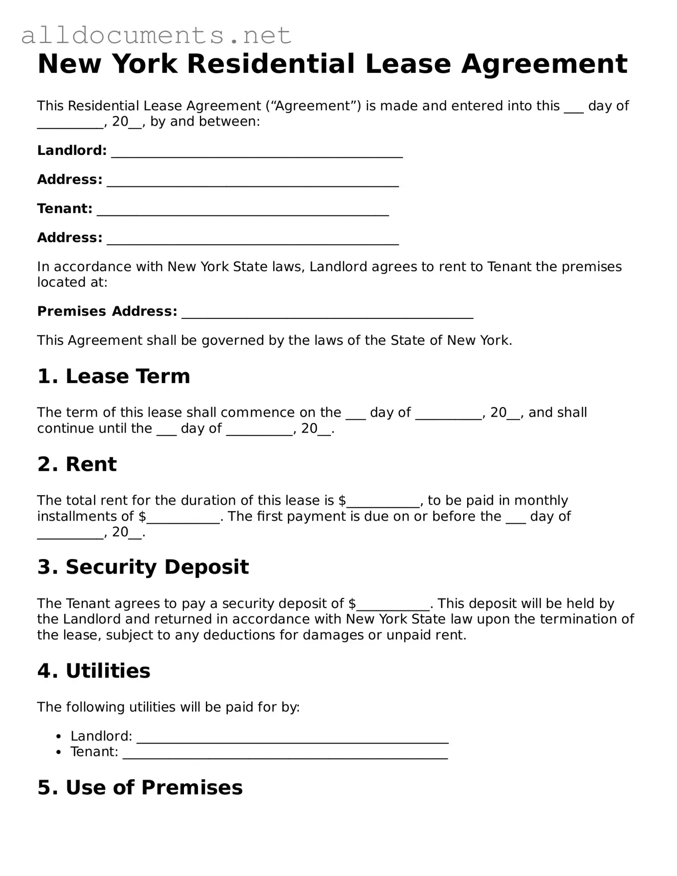 Official  Residential Lease Agreement Template for New York