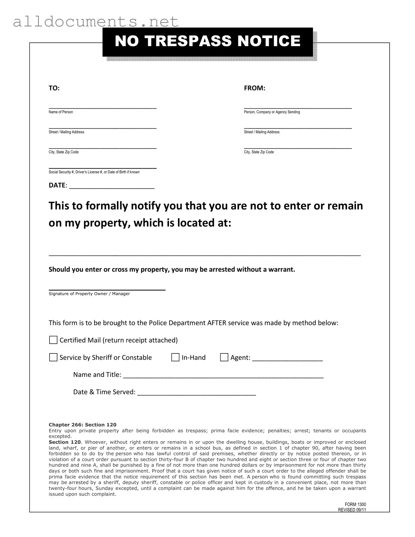 Fillable No Trespassing Letter Template in PDF